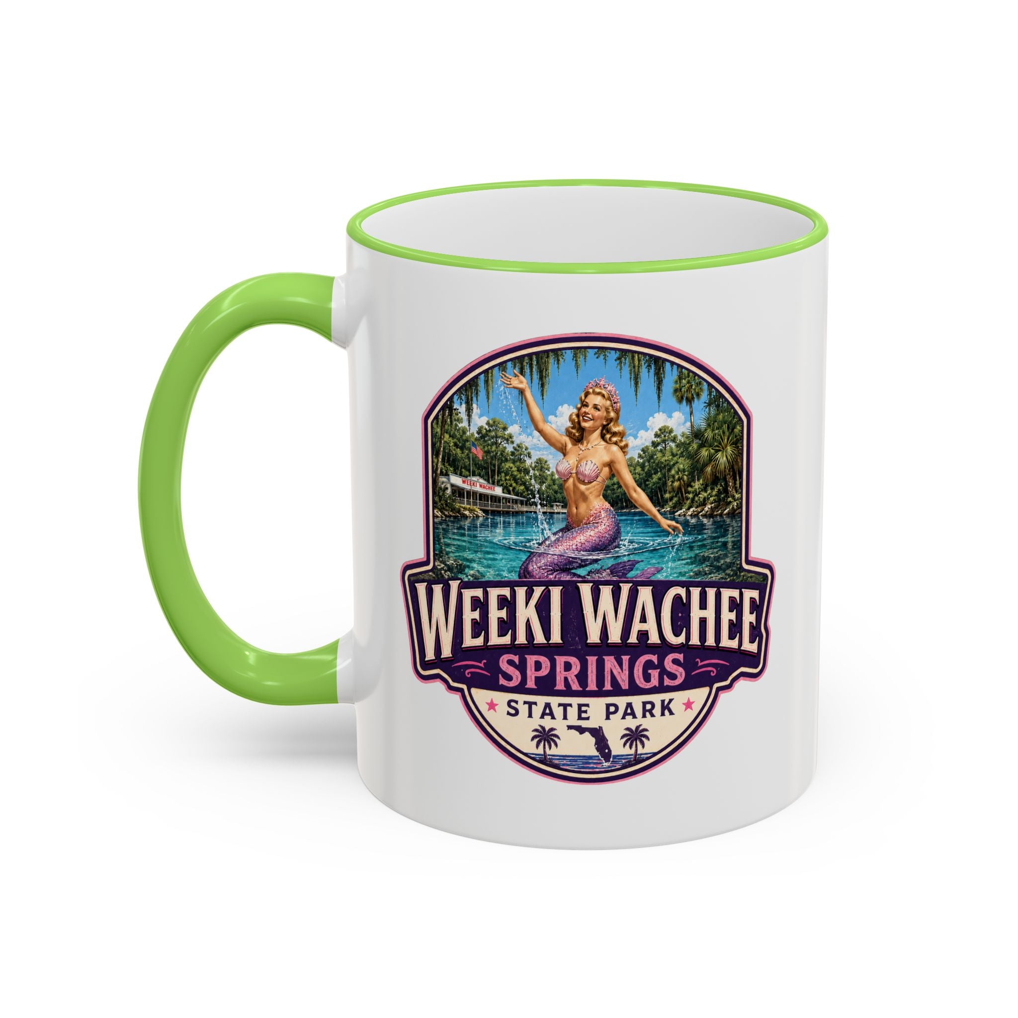 Weeki Wachee Vintage Mug Pink — Accent Rim & Handle 11oz/15oz