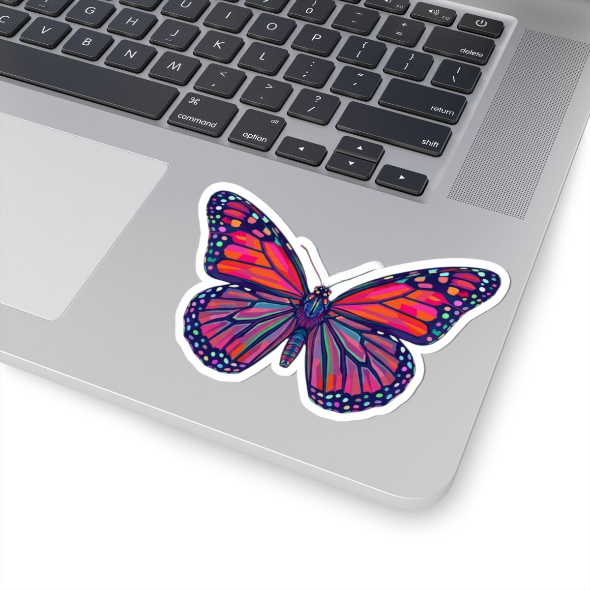 Rainbow Monarch Butterfly Kiss-Cut Sticker — Colorful Laptop Decal