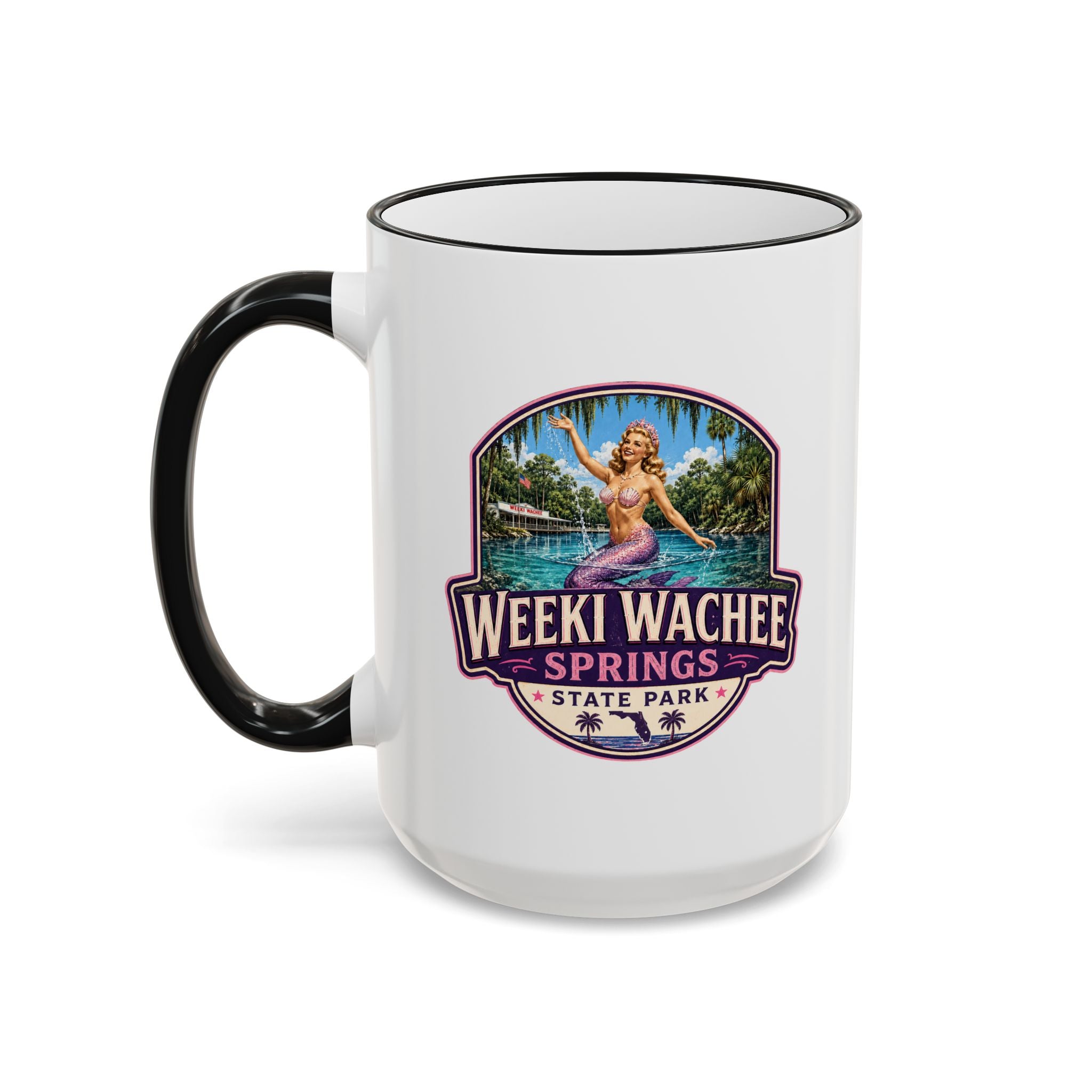 Weeki Wachee Vintage Mug Pink — Accent Rim & Handle 11oz/15oz
