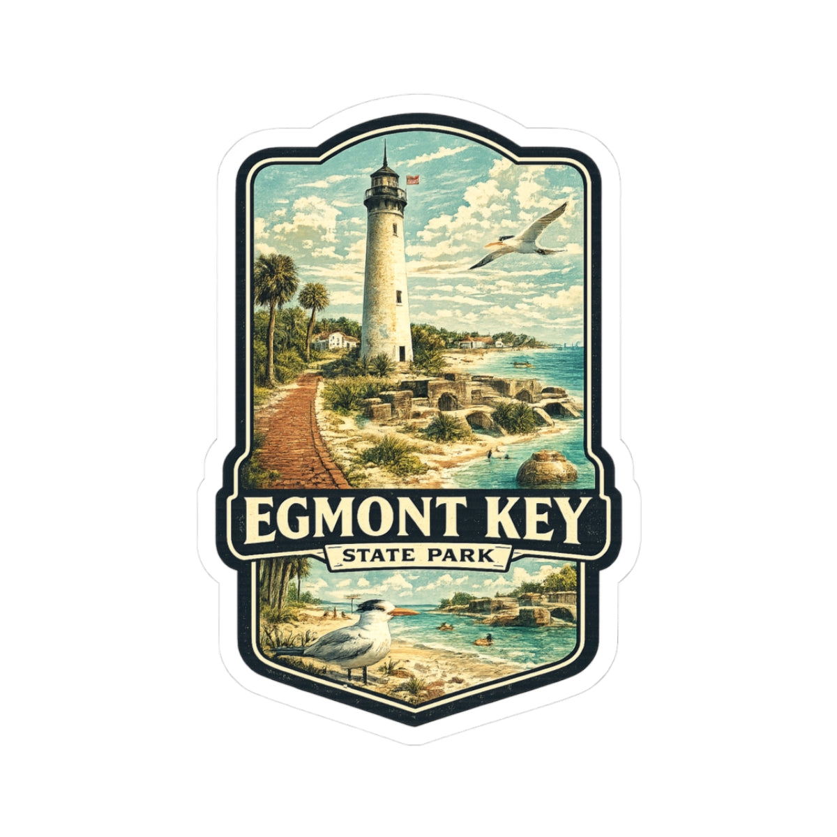 Egmont Key State Park Vintage Lighthouse Sticker — Travel Decal for Laptops & Water Bottles
