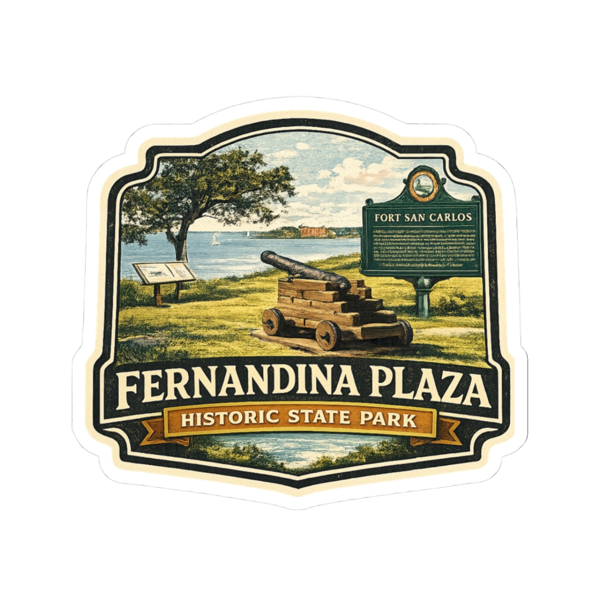 Fernandina Plaza Historic State Park Sticker — Vintage Cannon Travel Decal