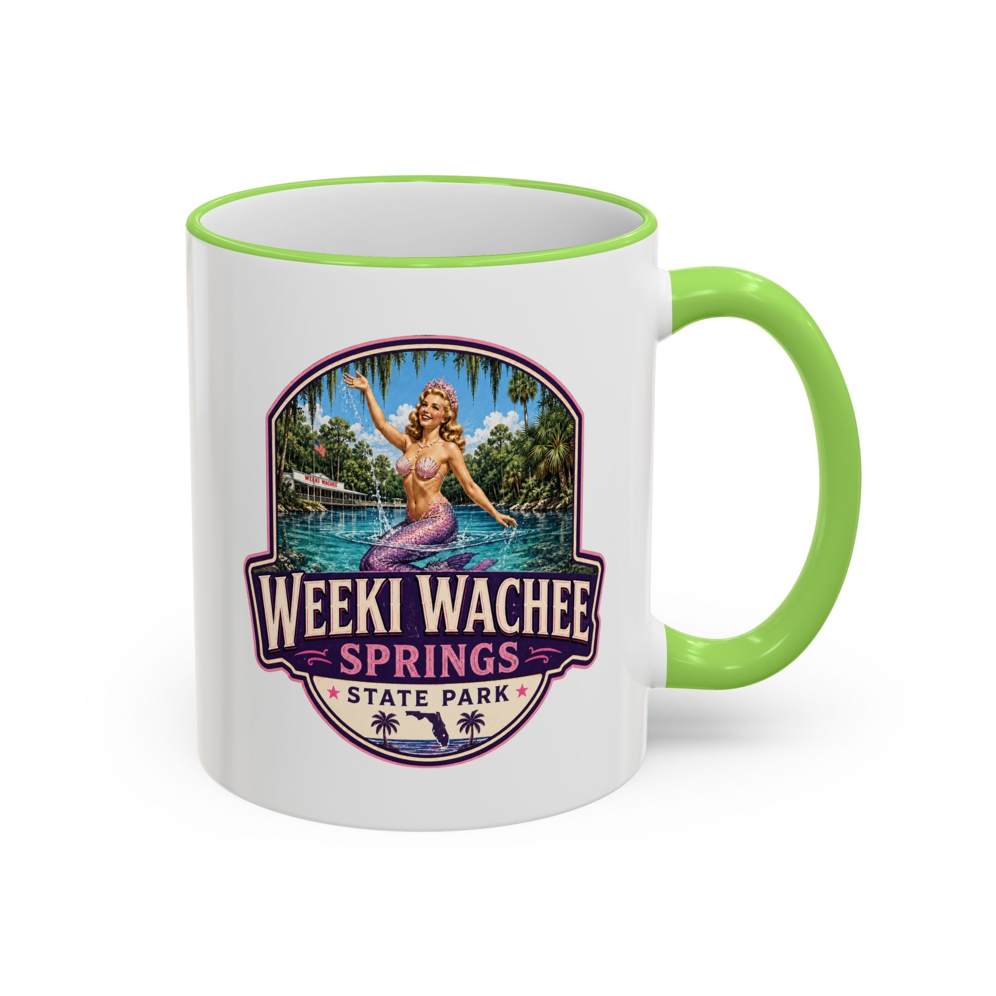 Weeki Wachee Vintage Mug Pink — Accent Rim & Handle 11oz/15oz