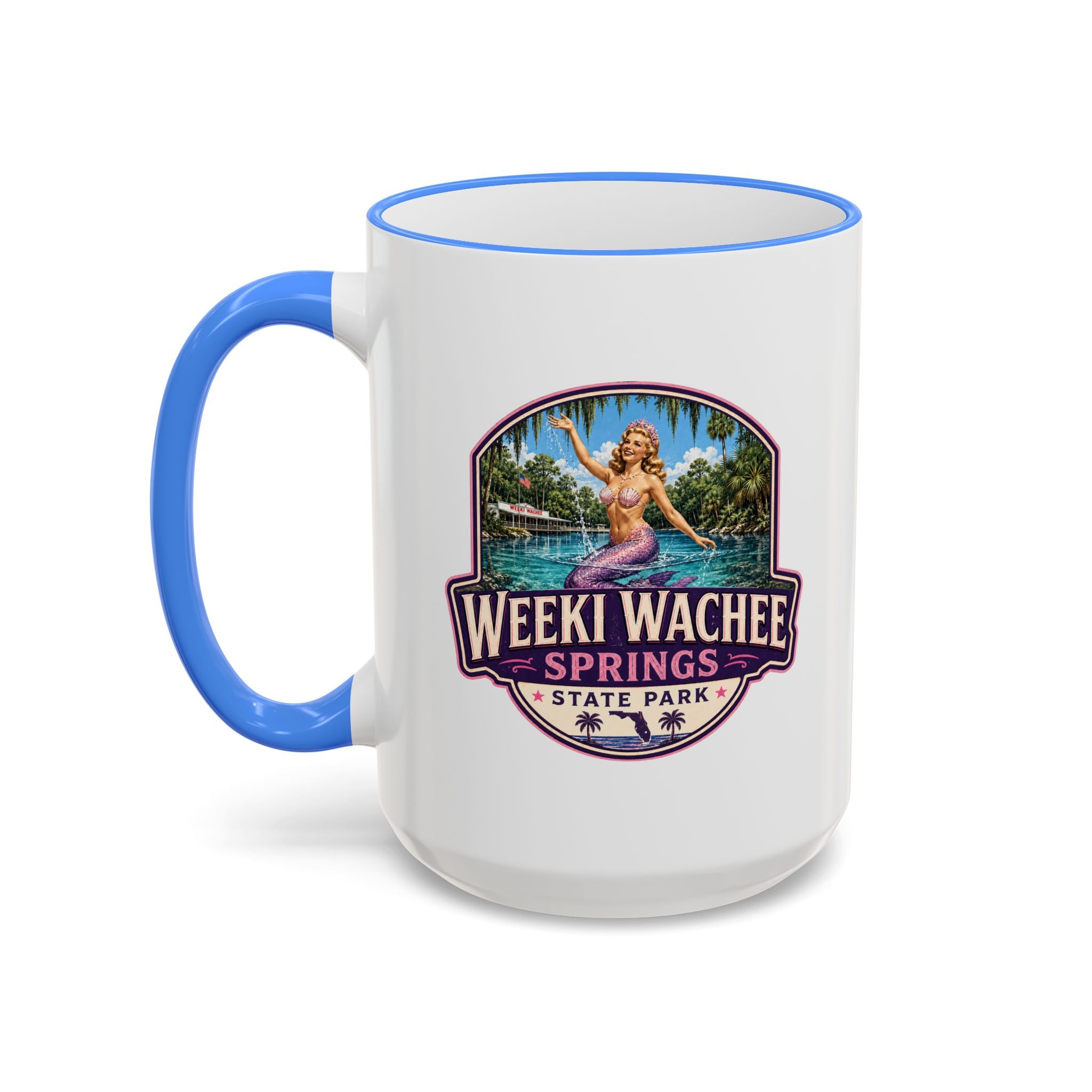 Weeki Wachee Vintage Mug Pink — Accent Rim & Handle 11oz/15oz