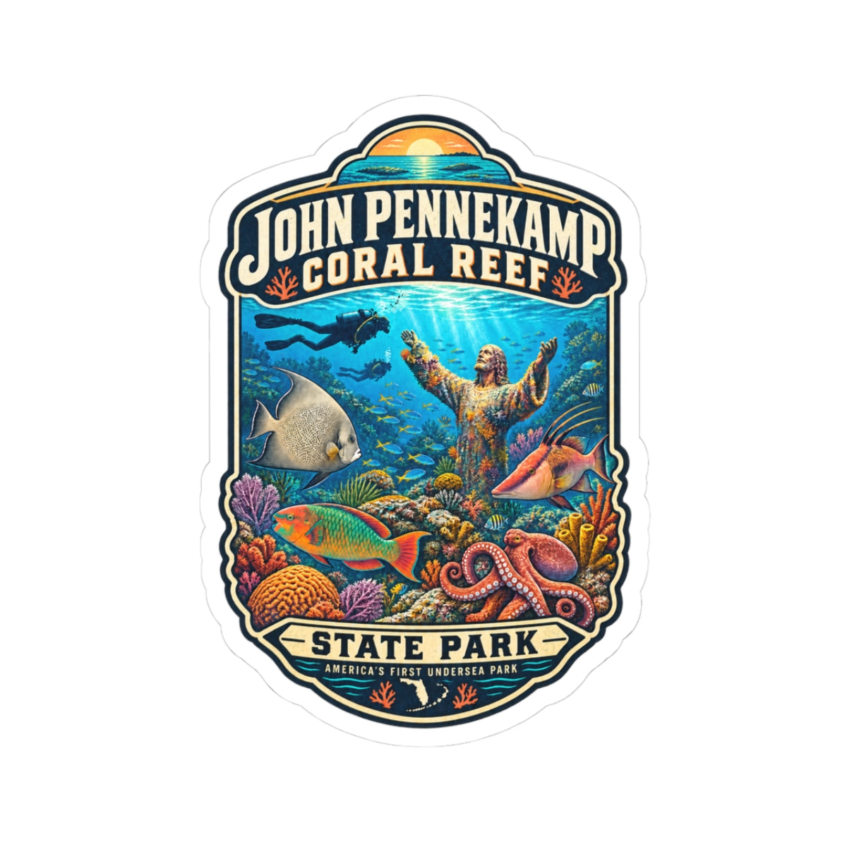 John Pennekamp Coral Reef State Park Sticker — Vintage Underwater Marine Life Kiss-Cut Sticker
