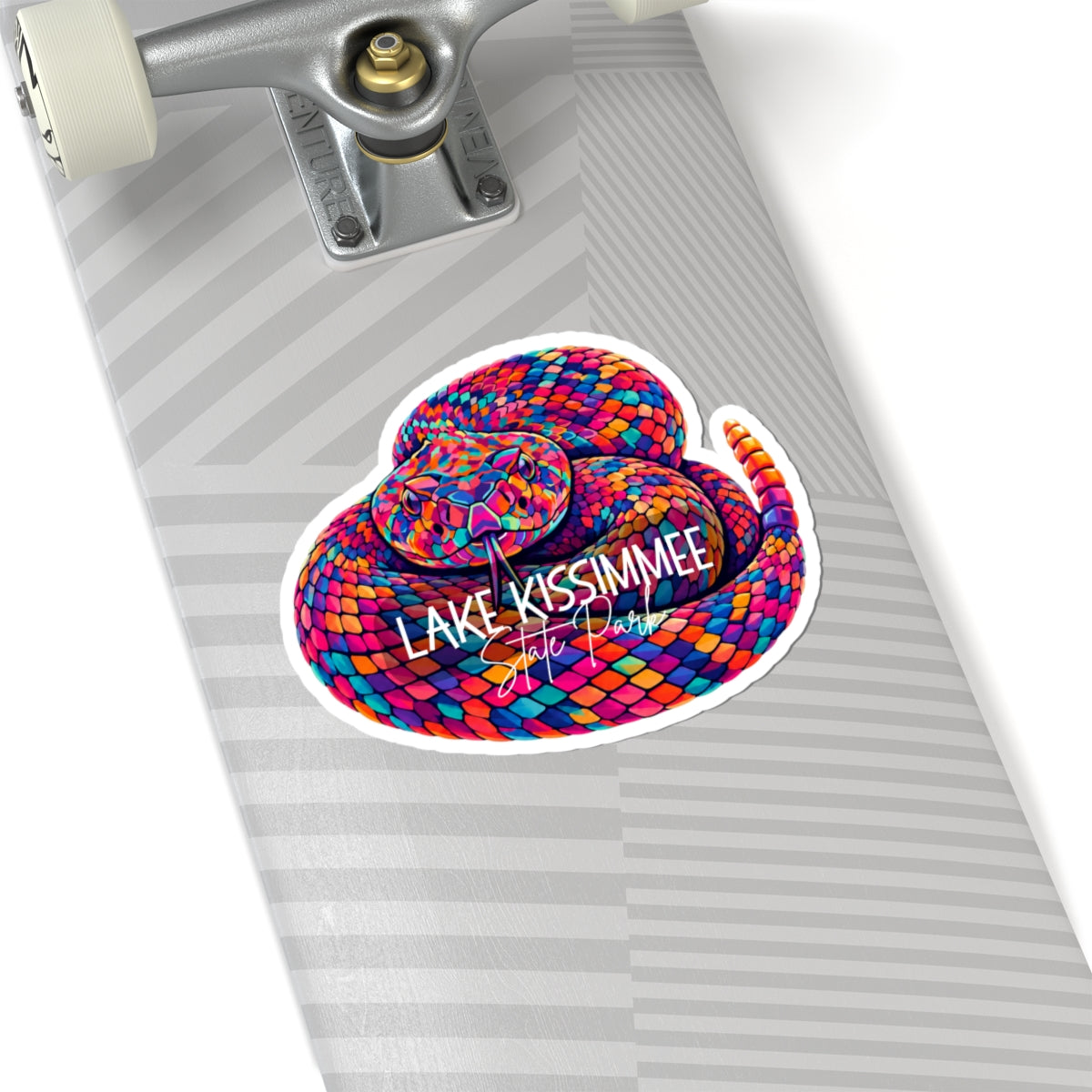Lake Kissimmee Rattlesnake Sticker — Colorful Coiled Snake Kiss-Cut Decal