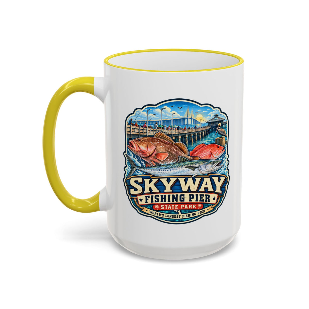 Skyway Fishing Pier Mug — Accent Rim & Handle 11oz/15oz