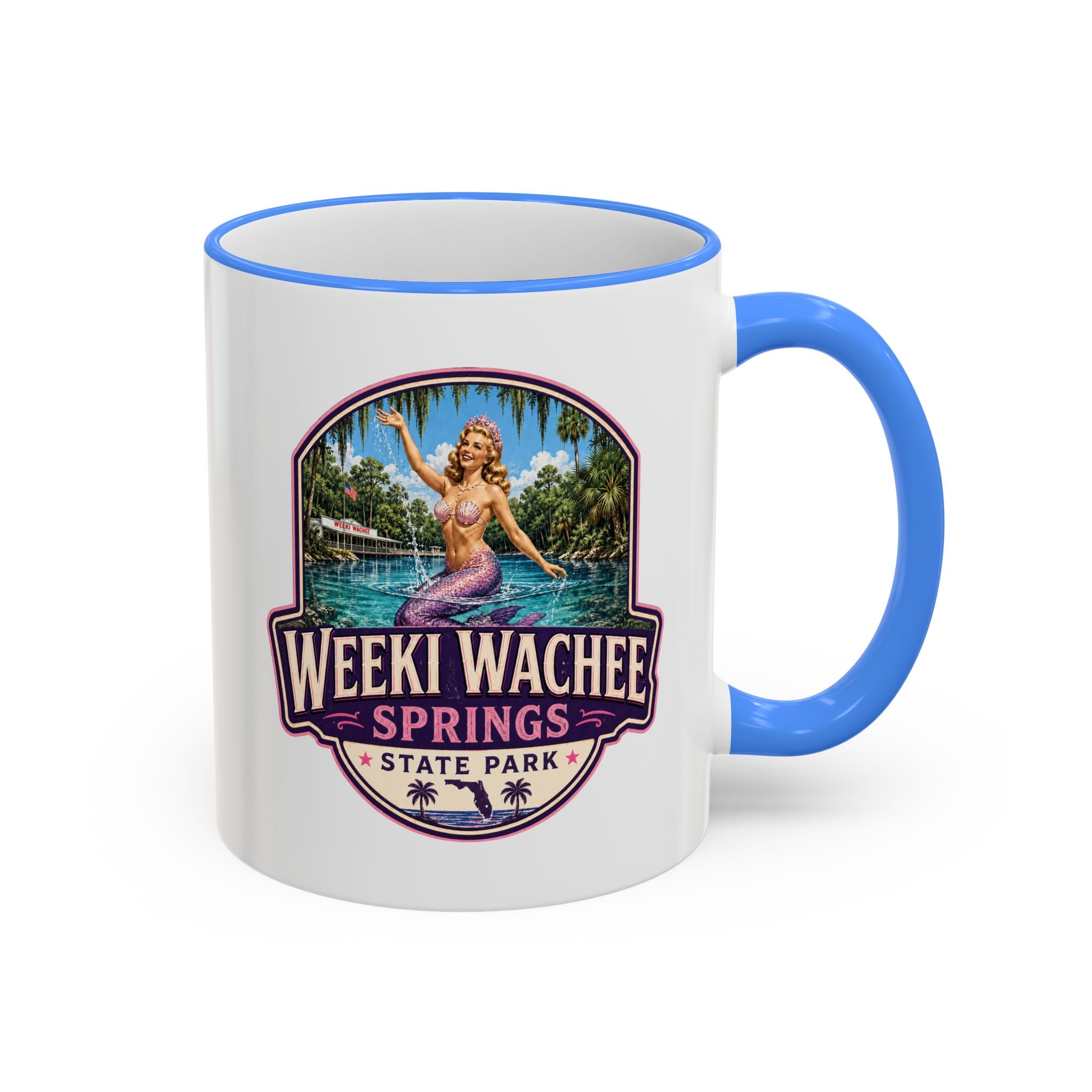 Weeki Wachee Vintage Mug Pink — Accent Rim & Handle 11oz/15oz