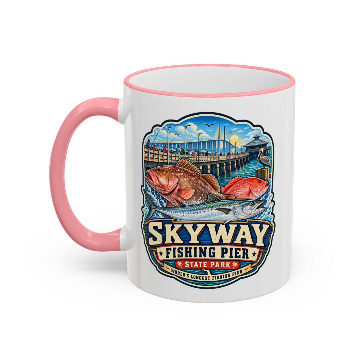 Skyway Fishing Pier Mug — Accent Rim & Handle 11oz/15oz