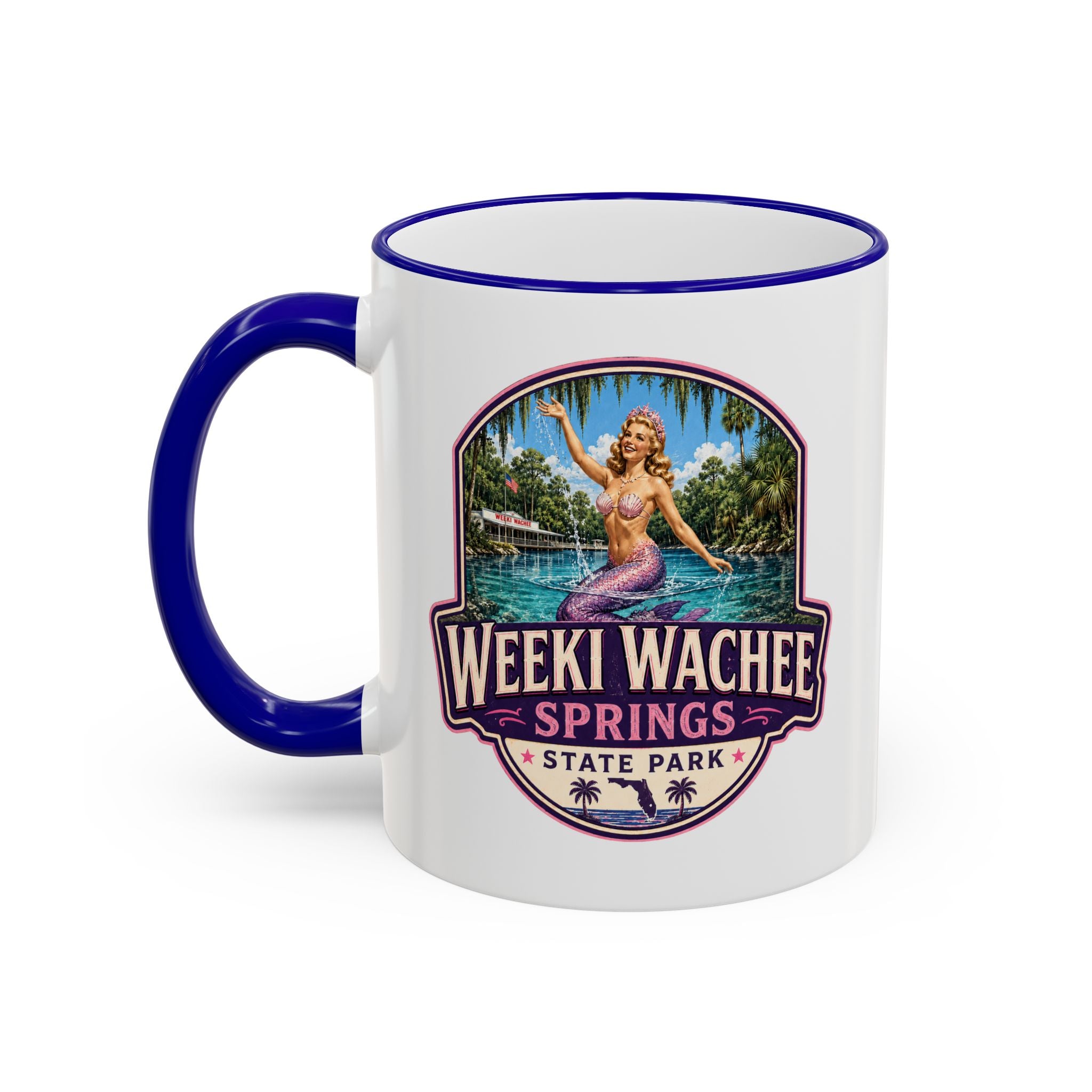 Weeki Wachee Vintage Mug Pink — Accent Rim & Handle 11oz/15oz