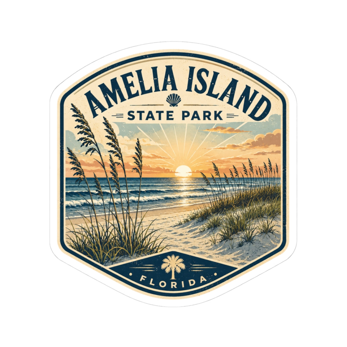 Amelia Island State Park Sunset Sticker — Vintage Beach Kiss-Cut Decal