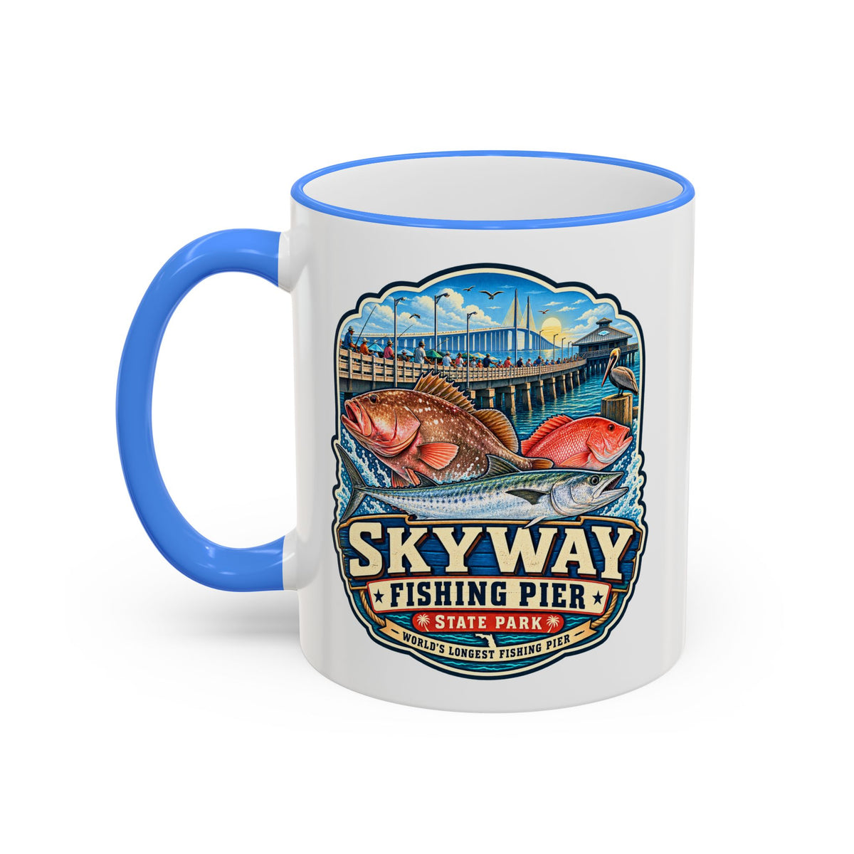 Skyway Fishing Pier Mug — Accent Rim & Handle 11oz/15oz