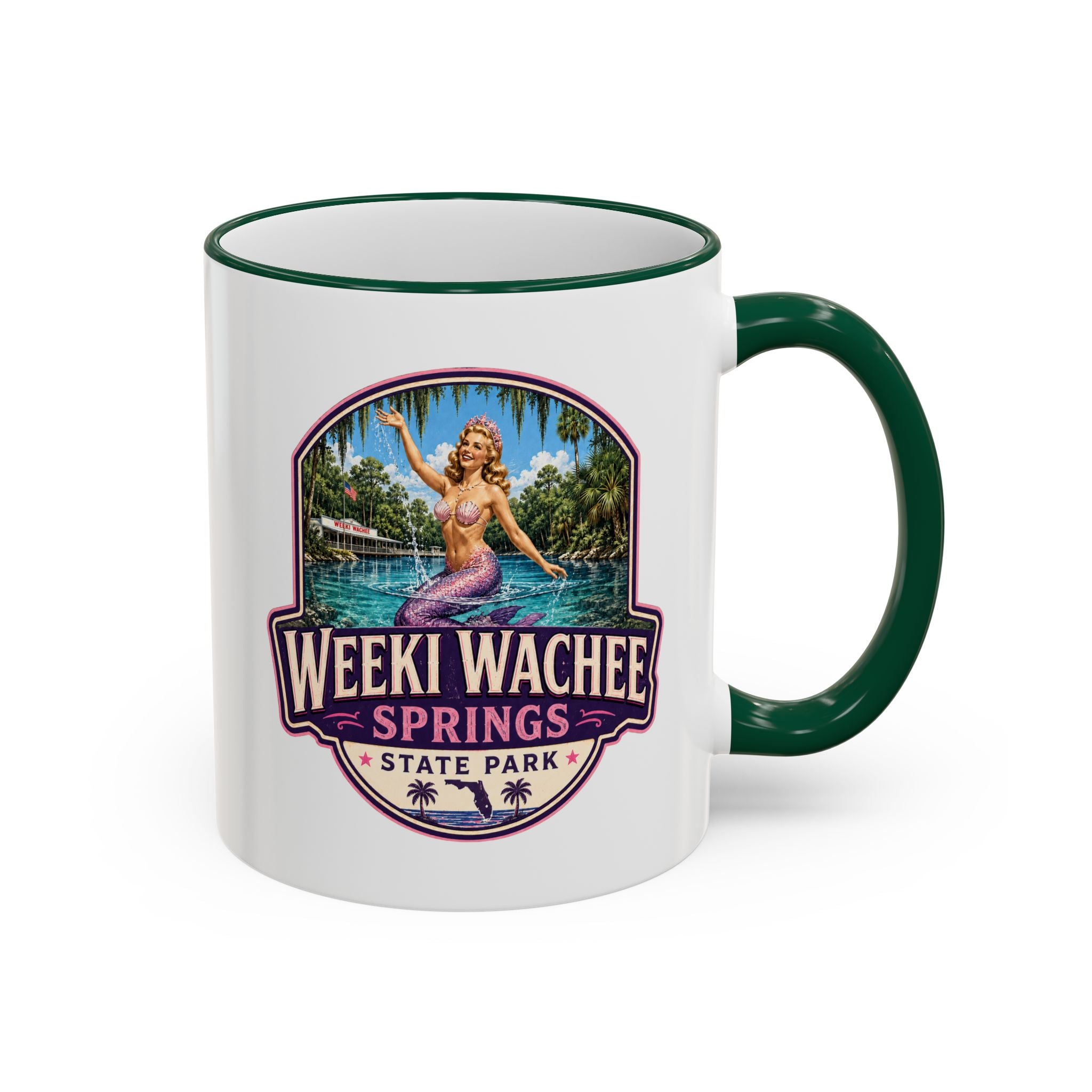Weeki Wachee Vintage Mug Pink — Accent Rim & Handle 11oz/15oz