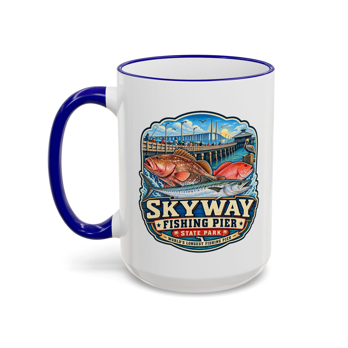 Skyway Fishing Pier Mug — Accent Rim & Handle 11oz/15oz