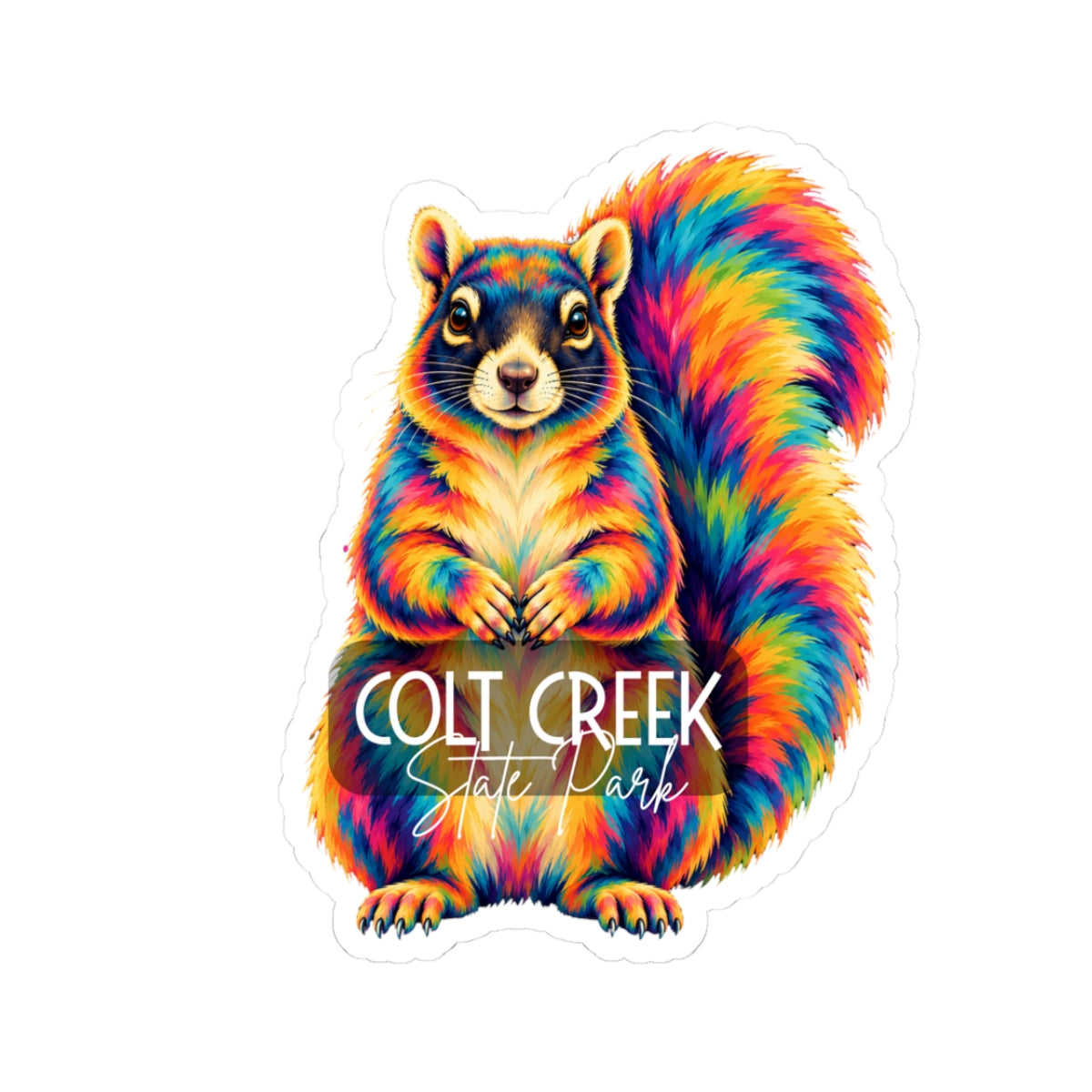 Rainbow Fox Squirrel Kiss-Cut Sticker — Vibrant Colorful Laptop & Water Bottle Decal