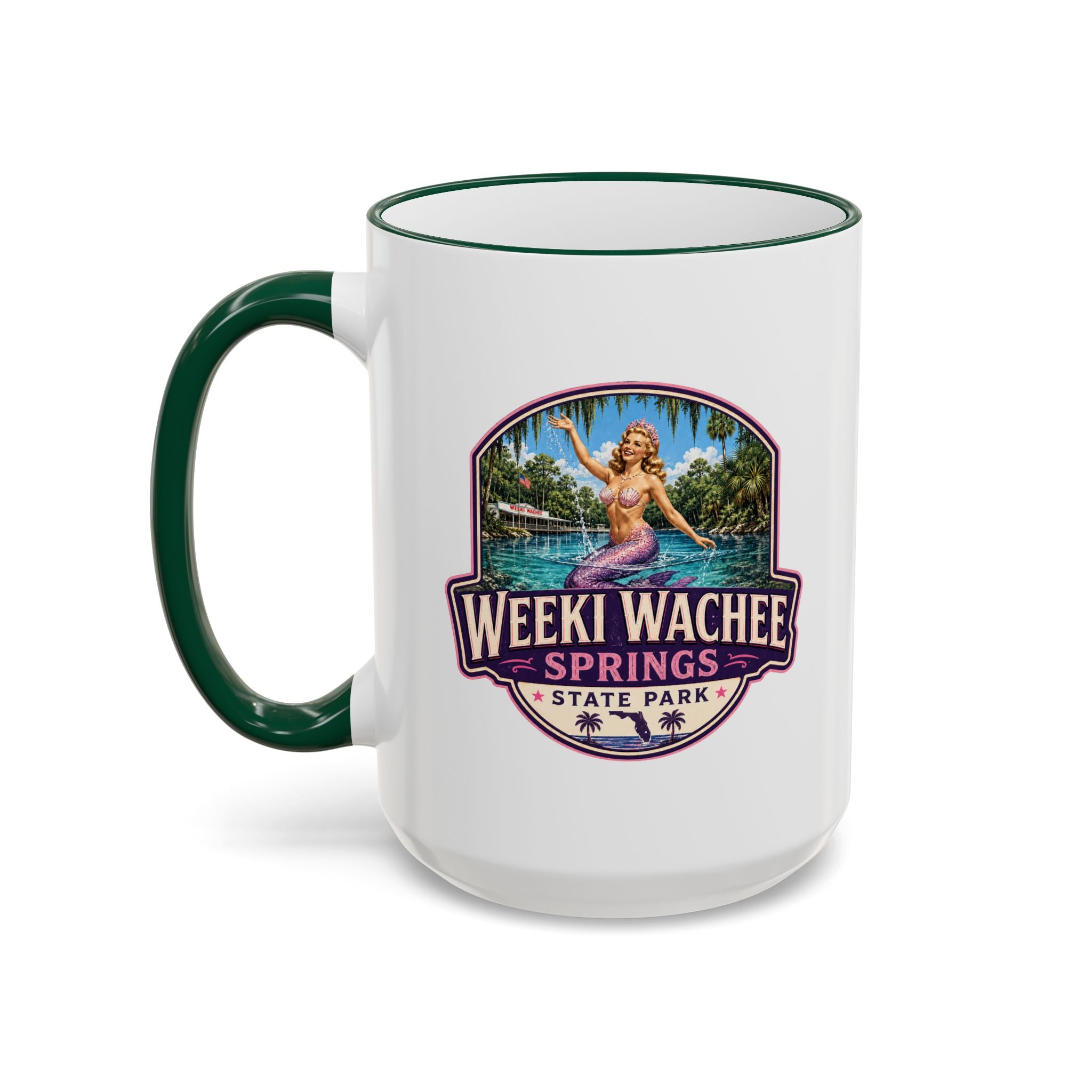 Weeki Wachee Vintage Mug Pink — Accent Rim & Handle 11oz/15oz