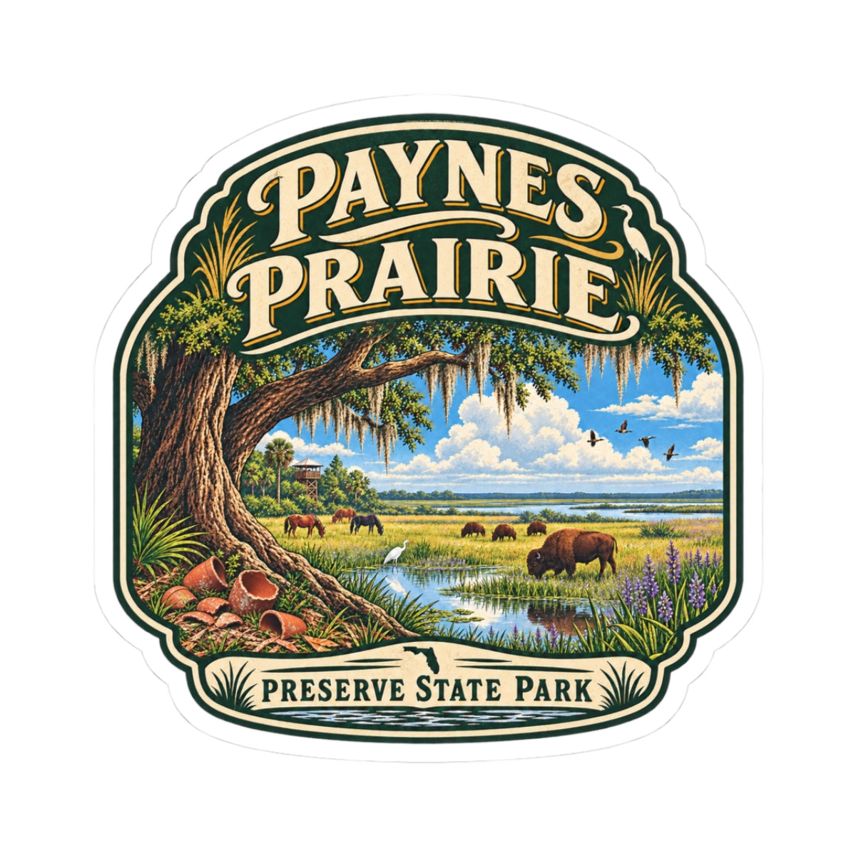 Paynes Prairie Preserve State Park Sticker — Scenic Vintage Nature Kiss-Cut Decal