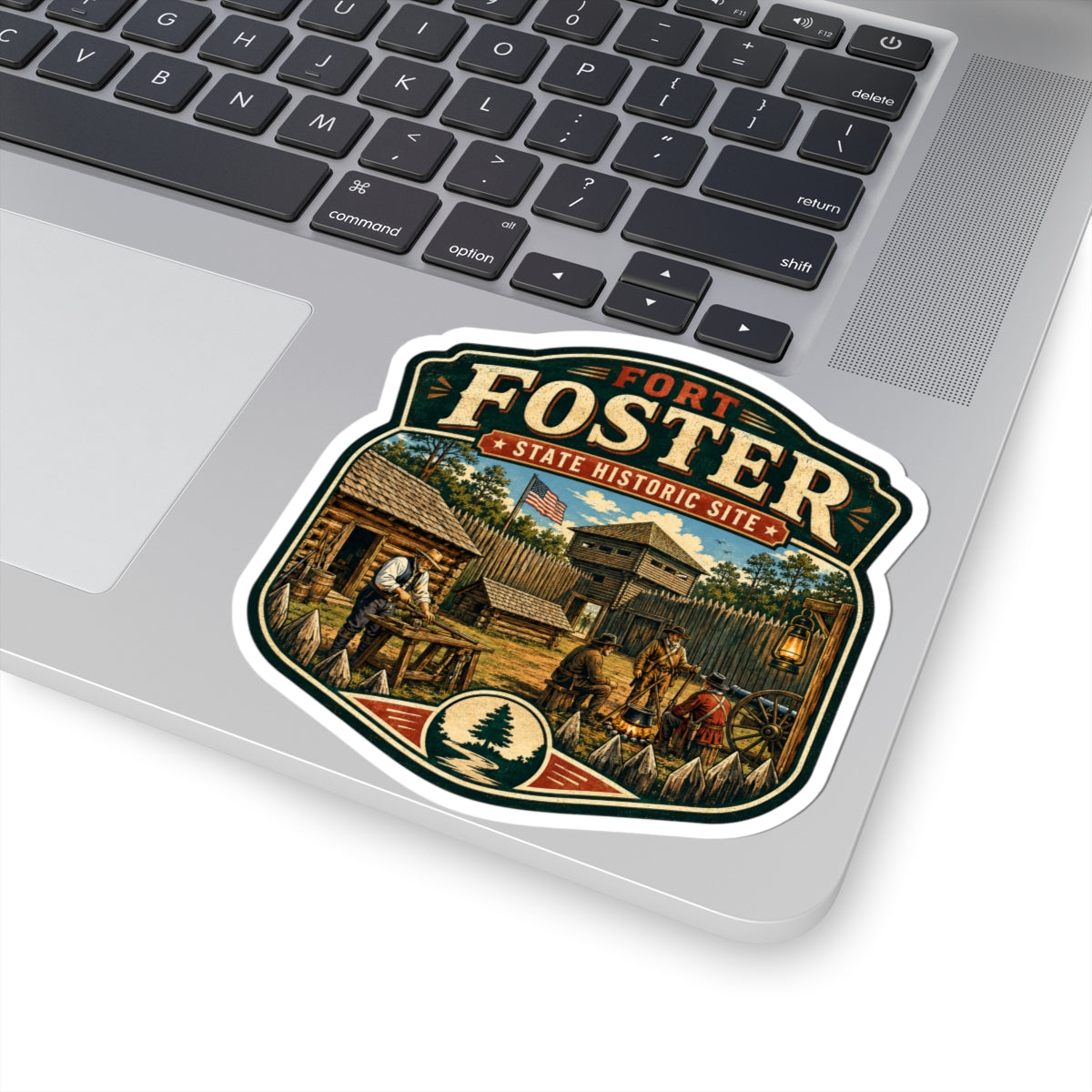 Fort Foster Historic Site Kiss-Cut Sticker — Vintage Fort Illustration