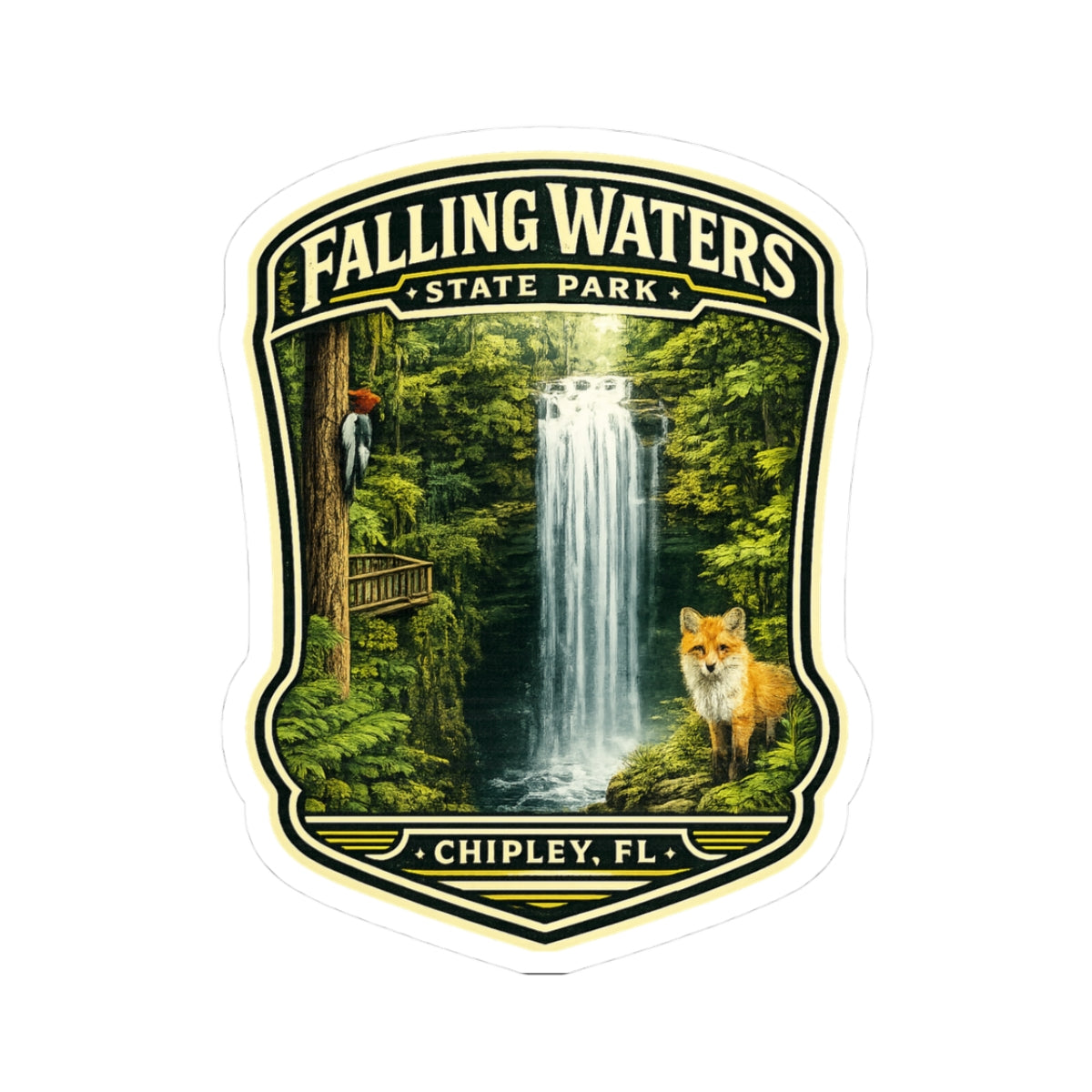 Falling Waters State Park Sticker — Chipley FL Waterfall & Fox Nature Decal