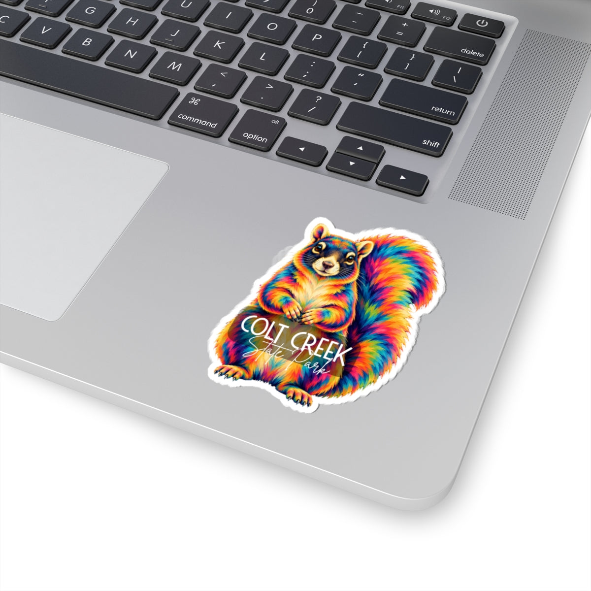 Rainbow Fox Squirrel Kiss-Cut Sticker — Vibrant Colorful Laptop & Water Bottle Decal