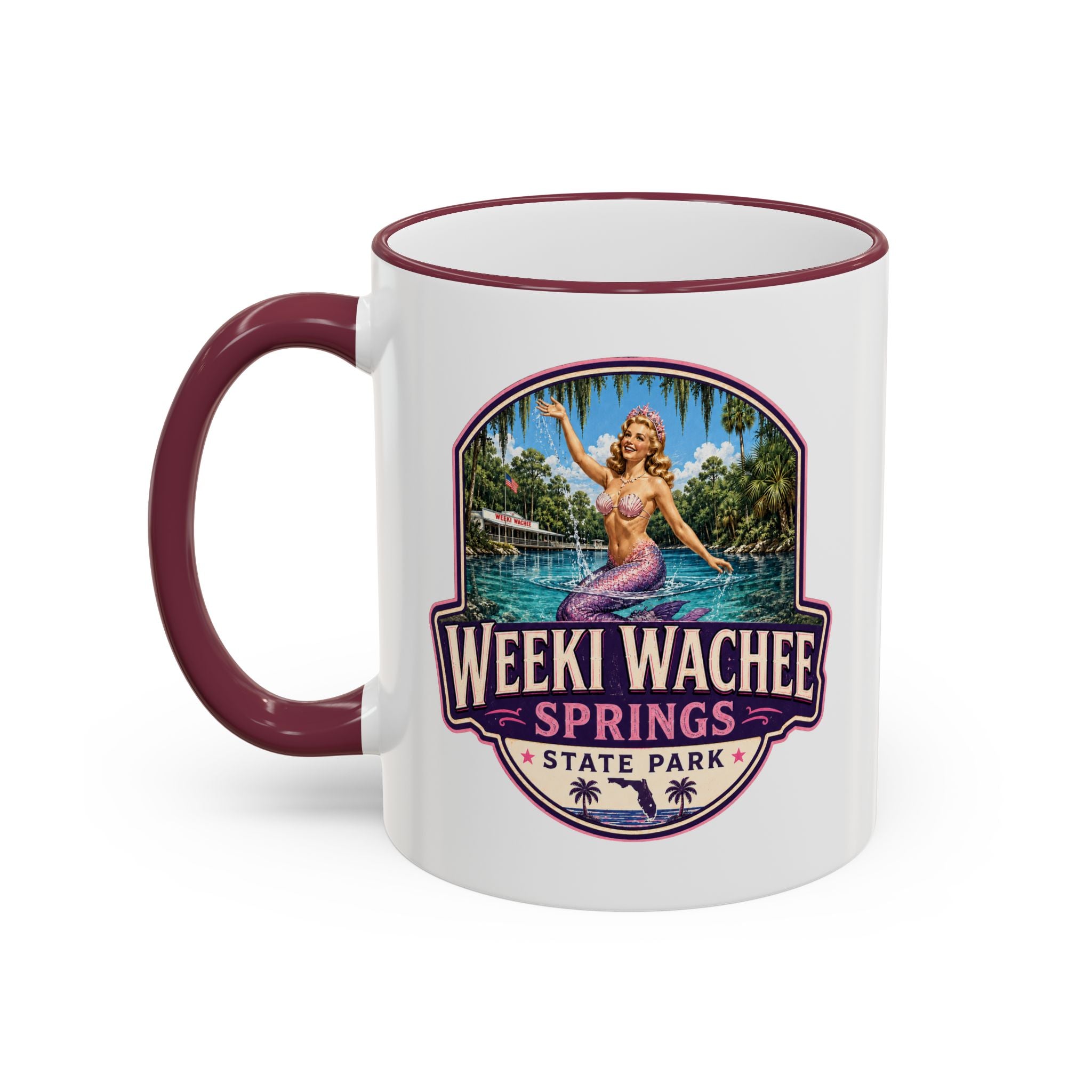 Weeki Wachee Vintage Mug Pink — Accent Rim & Handle 11oz/15oz