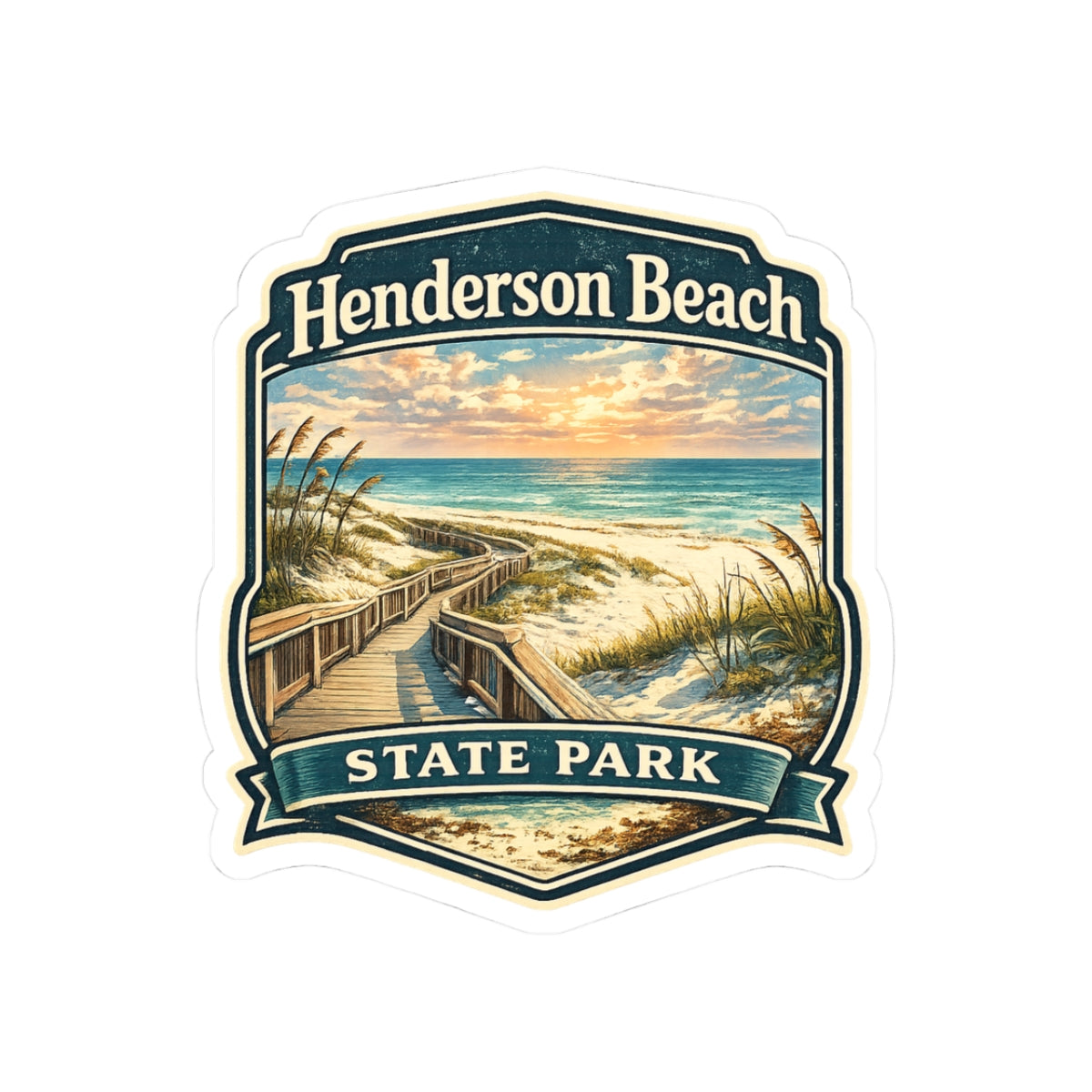 Henderson Beach State Park Sticker — Vintage Coastal Beach Scene Kiss-Cut Sticker
