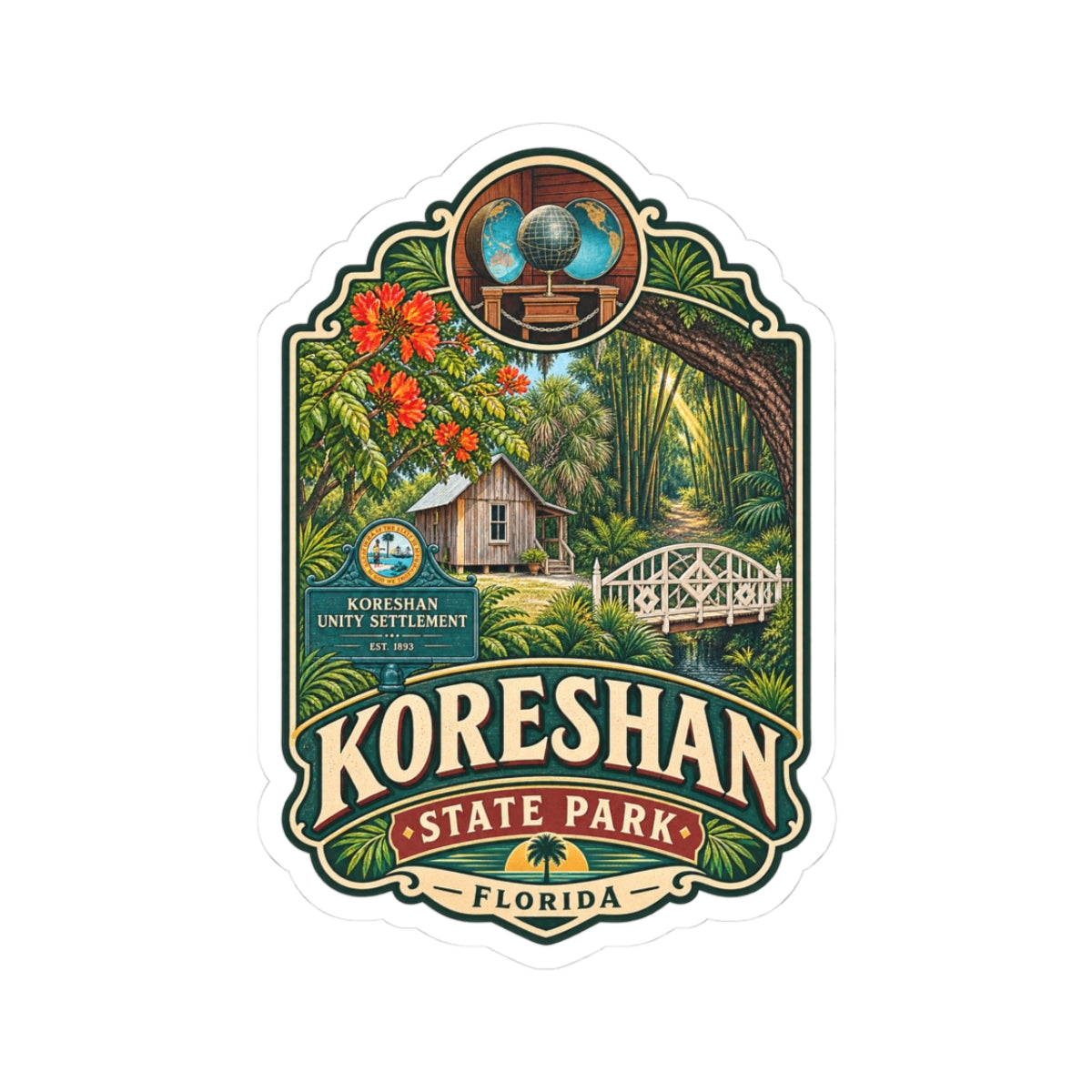 Koreshan State Park Florida Vintage Travel Sticker – Kiss-Cut Sticker