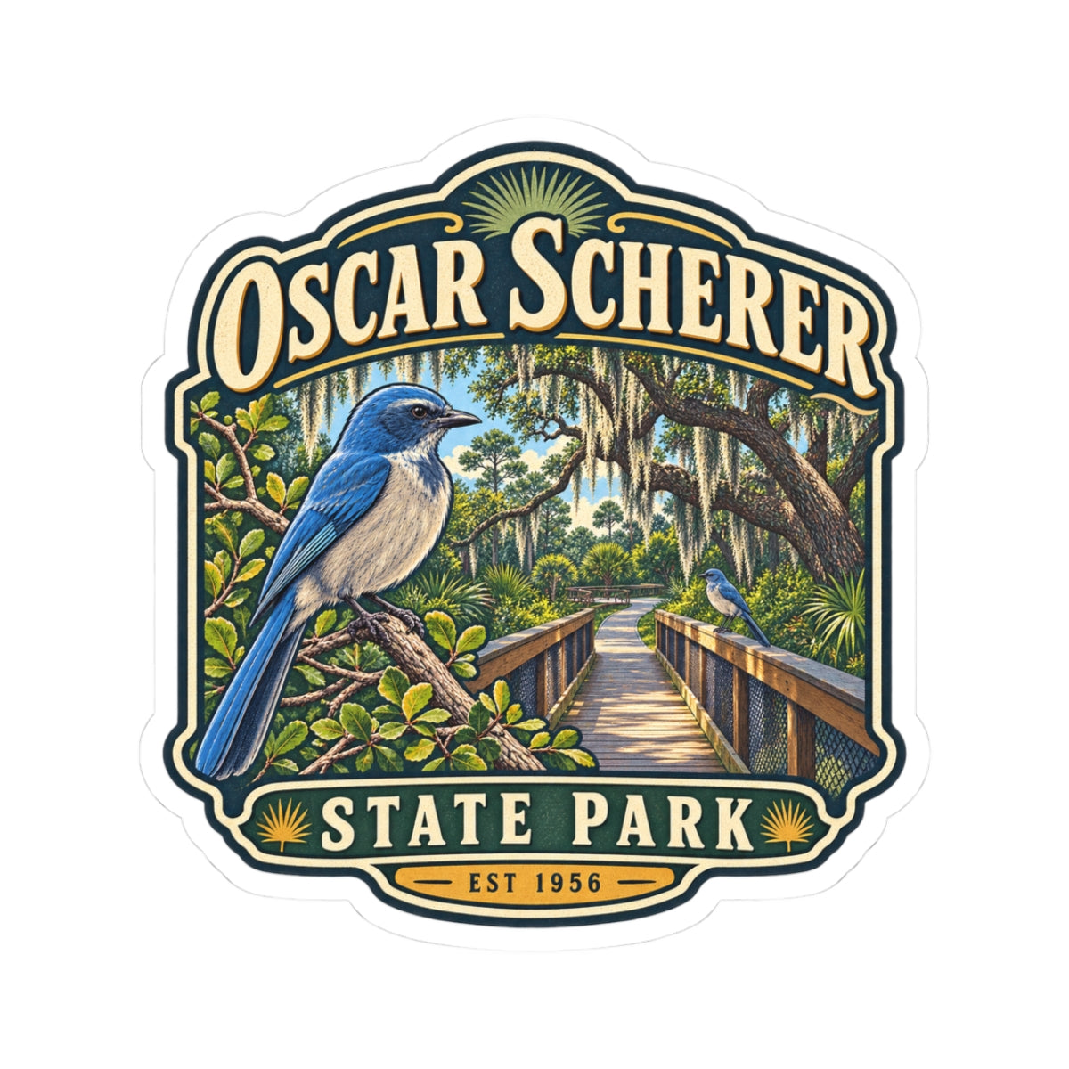 Oscar Scherer State Park Sticker — Scrub Jay & Boardwalk Nature Decal