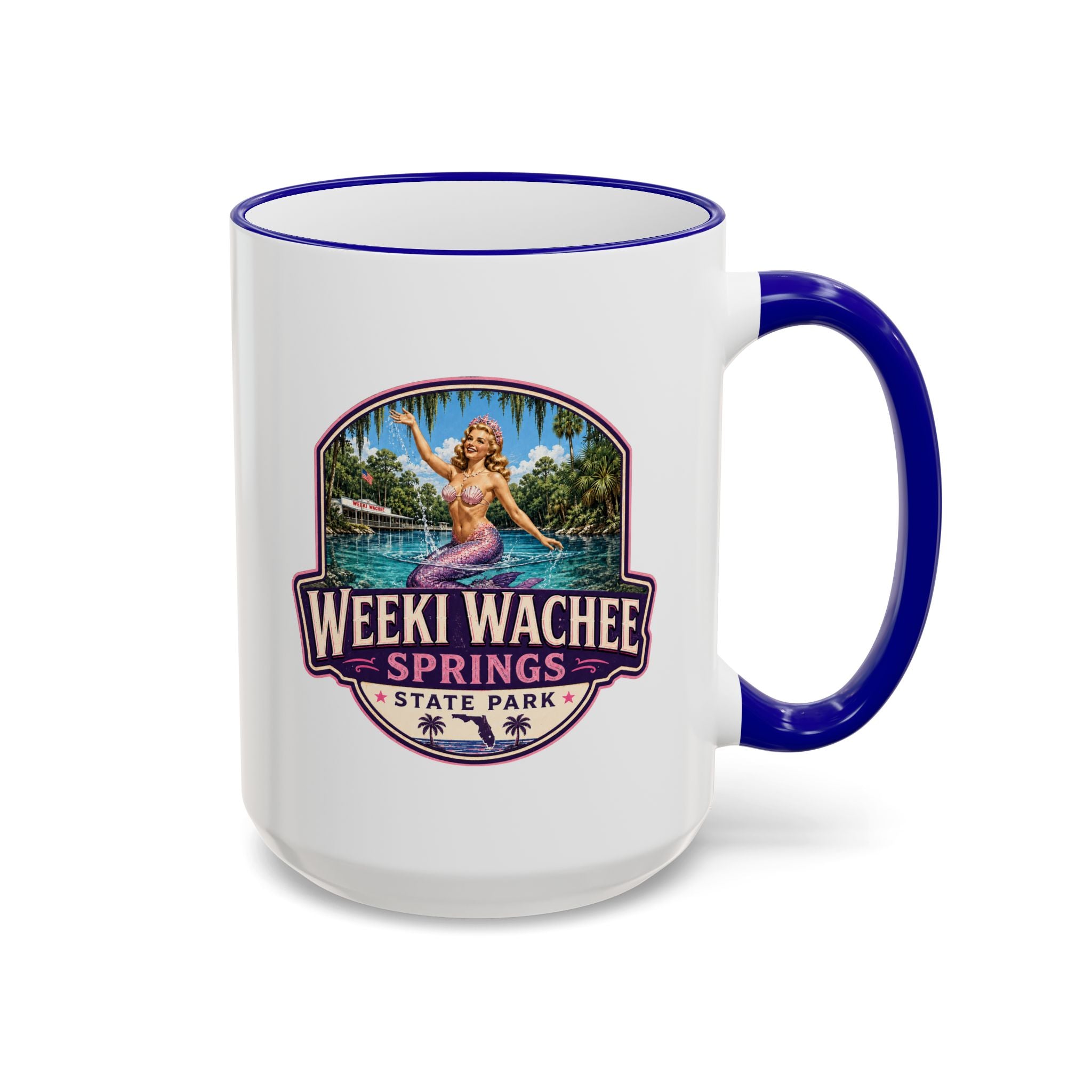 Weeki Wachee Vintage Mug Pink — Accent Rim & Handle 11oz/15oz