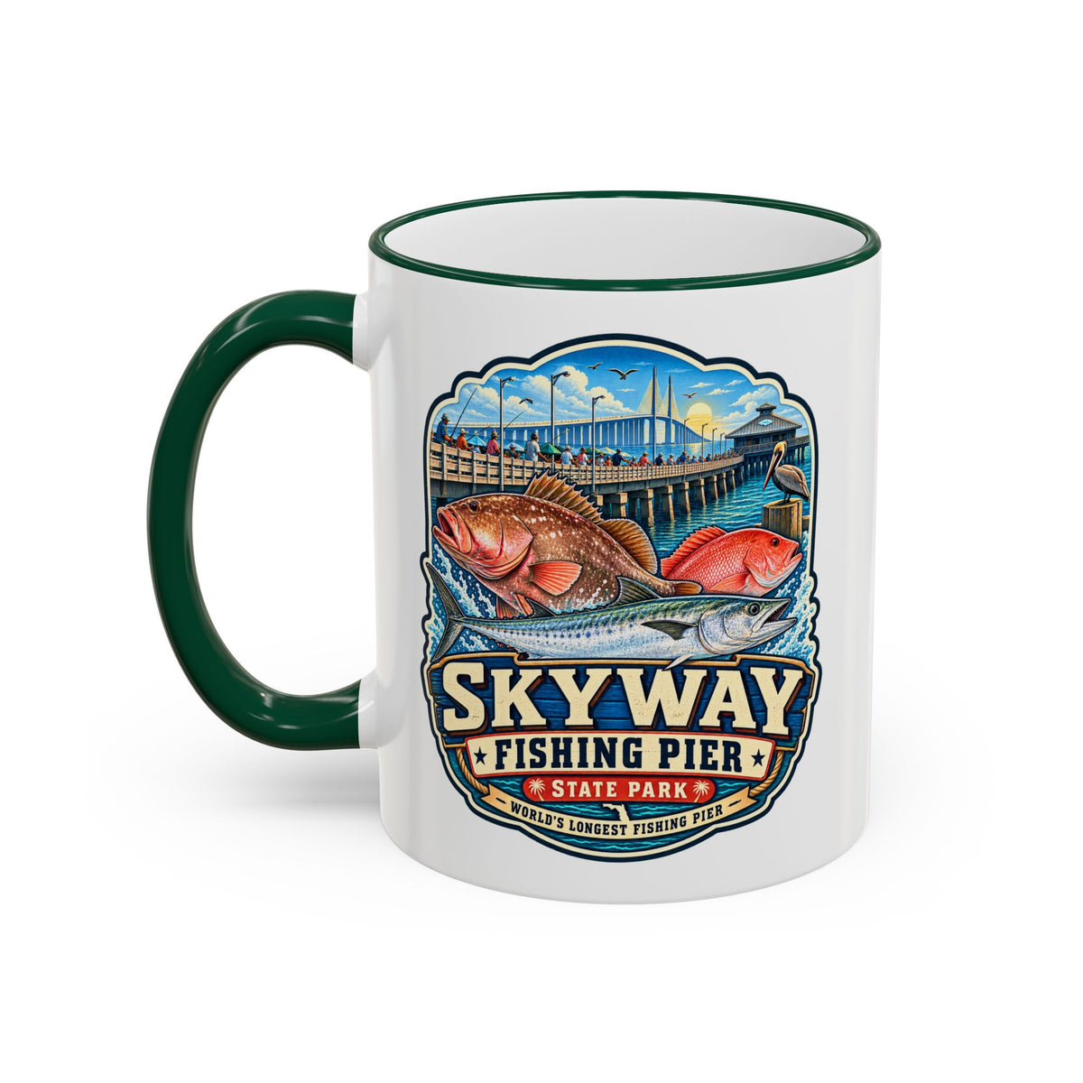 Skyway Fishing Pier Mug — Accent Rim & Handle 11oz/15oz