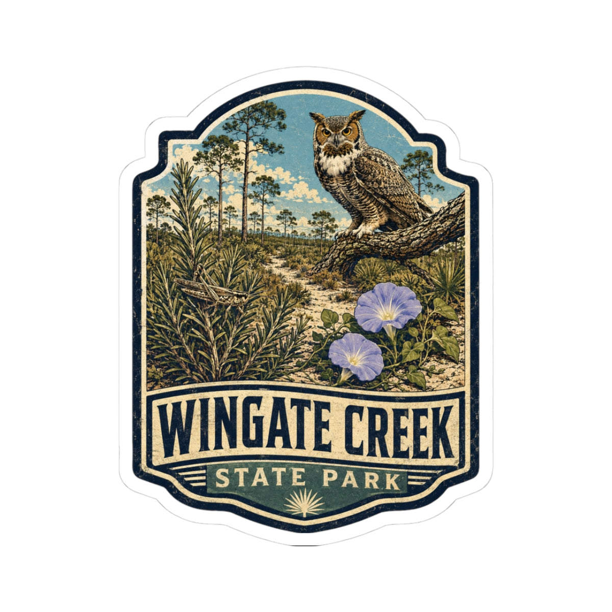 Wingate Creek State Park Sticker — Vintage Owl Nature Decal