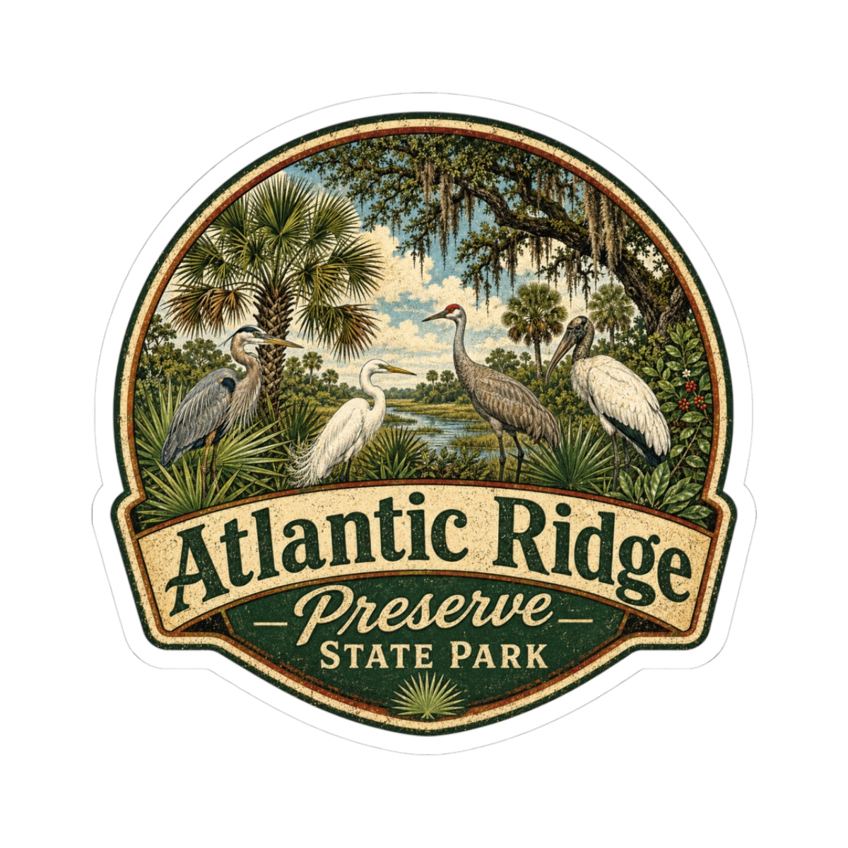 Atlantic Ridge Preserve State Park Sticker — Vintage Wildlife Kiss-Cut Decal