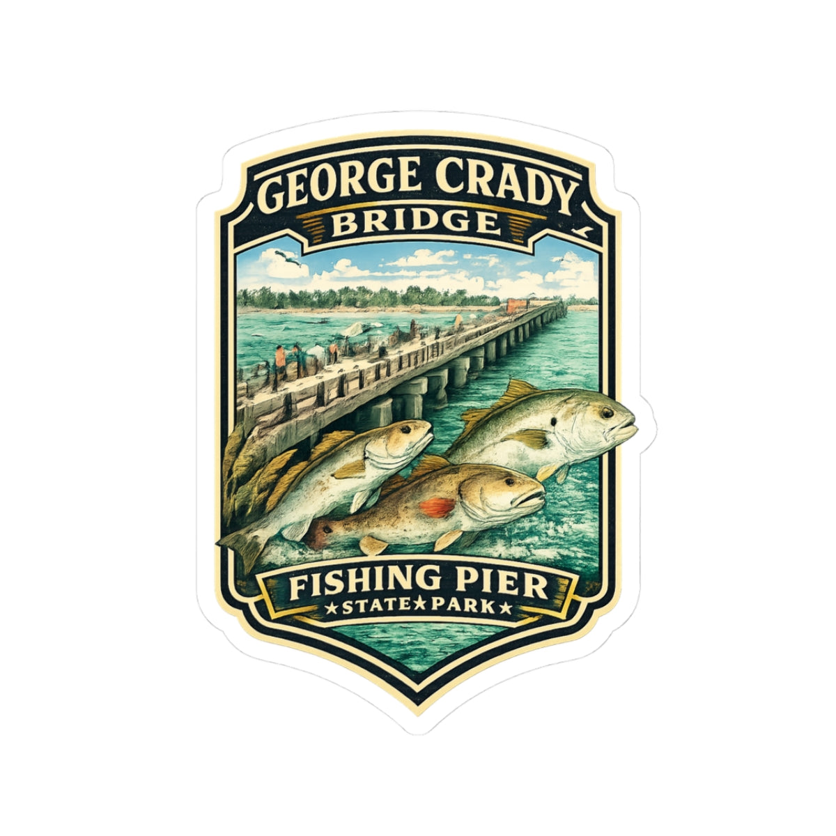George Crady Bridge Fishing Pier Sticker — Vintage State Park Kiss-Cut Decal