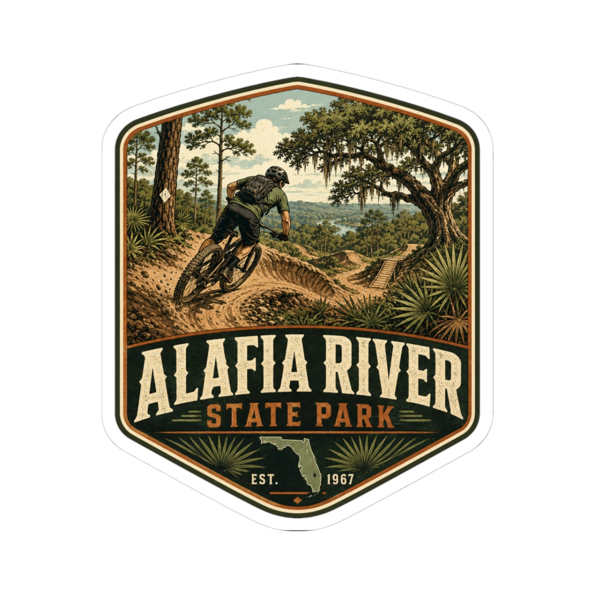 Alafia River State Park Mountain Biker Sticker — Vintage Outdoor Trail Decal