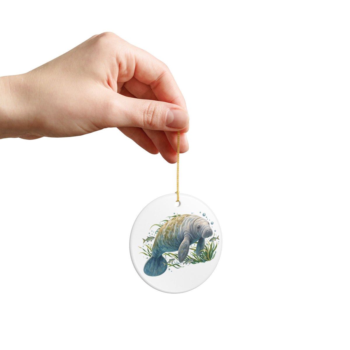 CUSTOMIZABLE Manatee Ceramic Ornament — Holiday Decoration