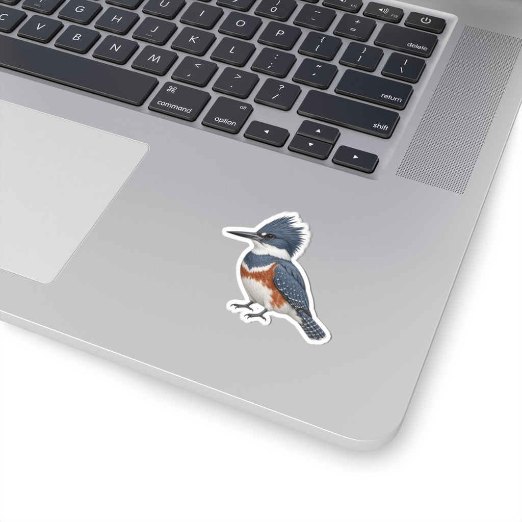 Belted Kingfisher Bird Sticker — Realistic Watercolor Kingfisher Kiss-Cut Vinyl Sticker