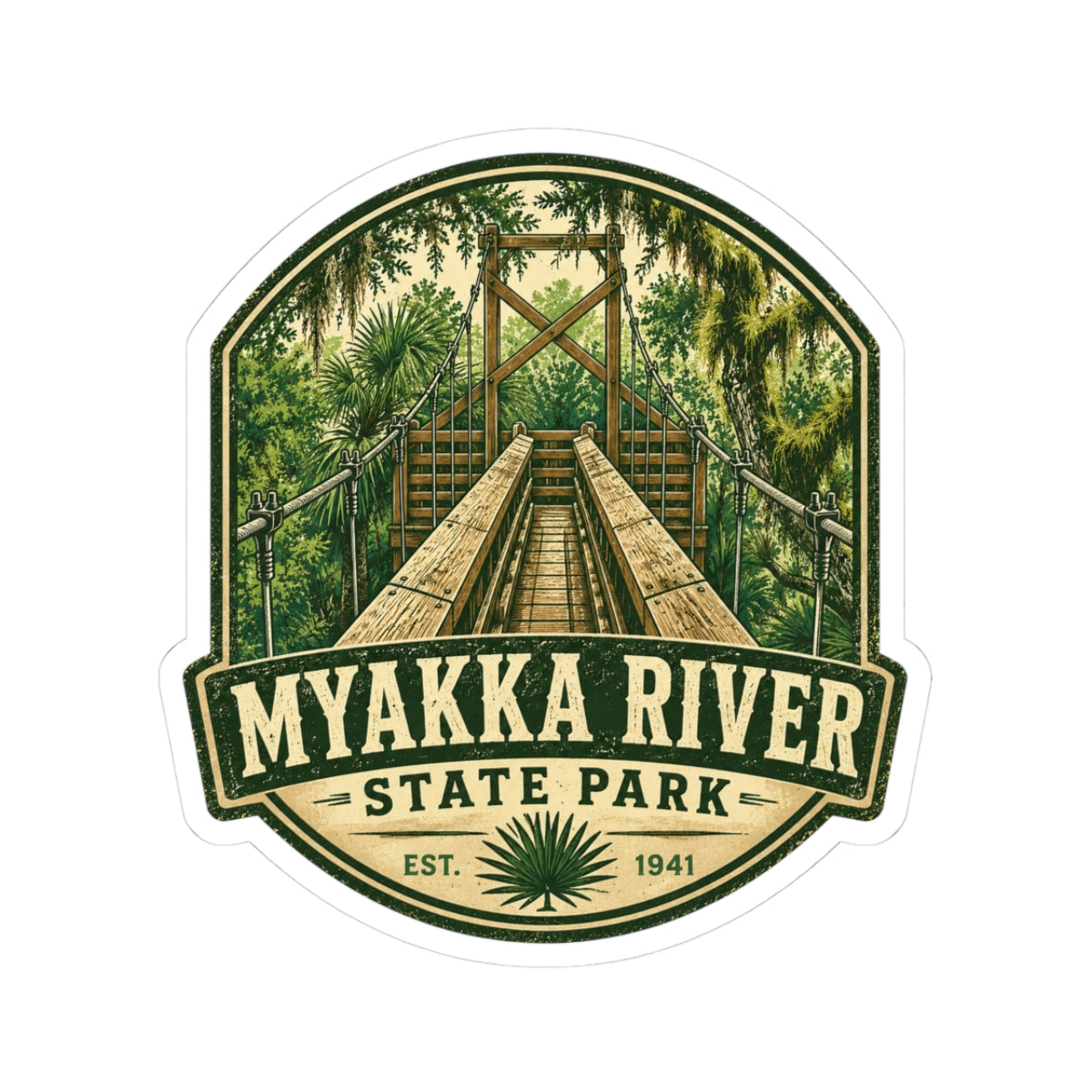 Myakka River State Park Kiss-Cut Sticker — Vintage Boardwalk Badge