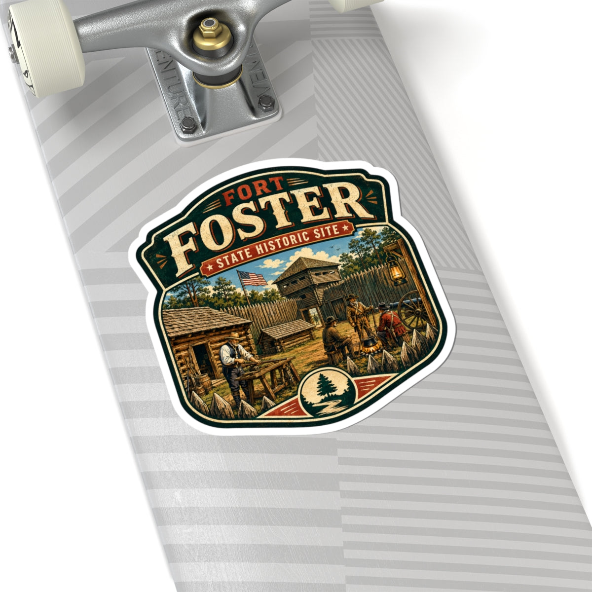 Fort Foster Historic Site Kiss-Cut Sticker — Vintage Fort Illustration