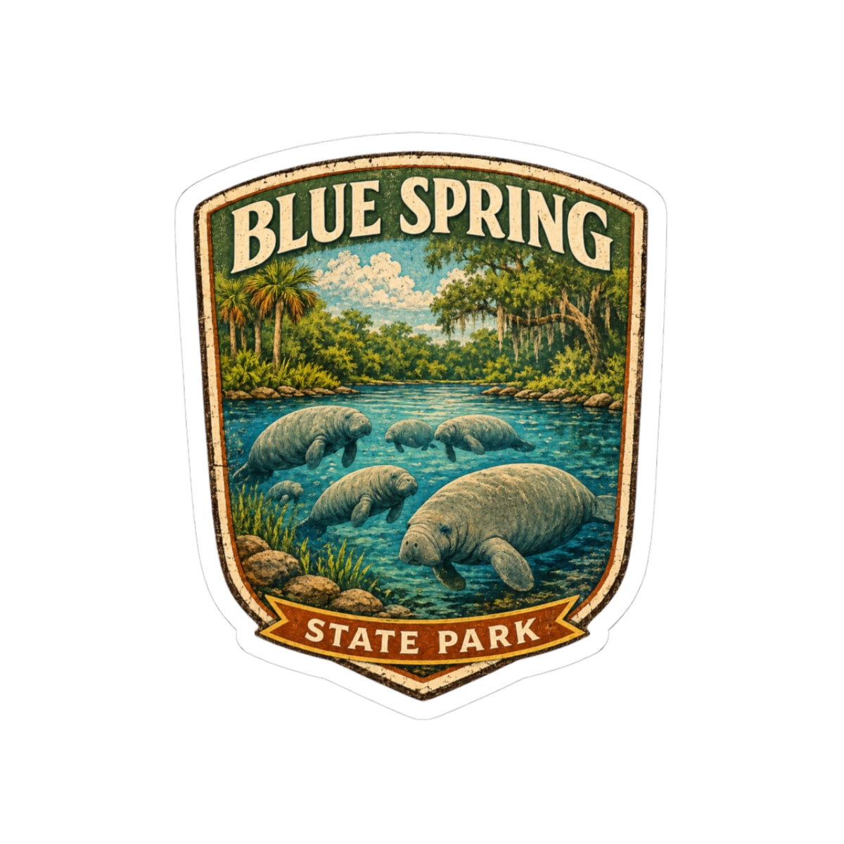Blue Spring State Park Manatee Sticker — Vintage National Park Decal