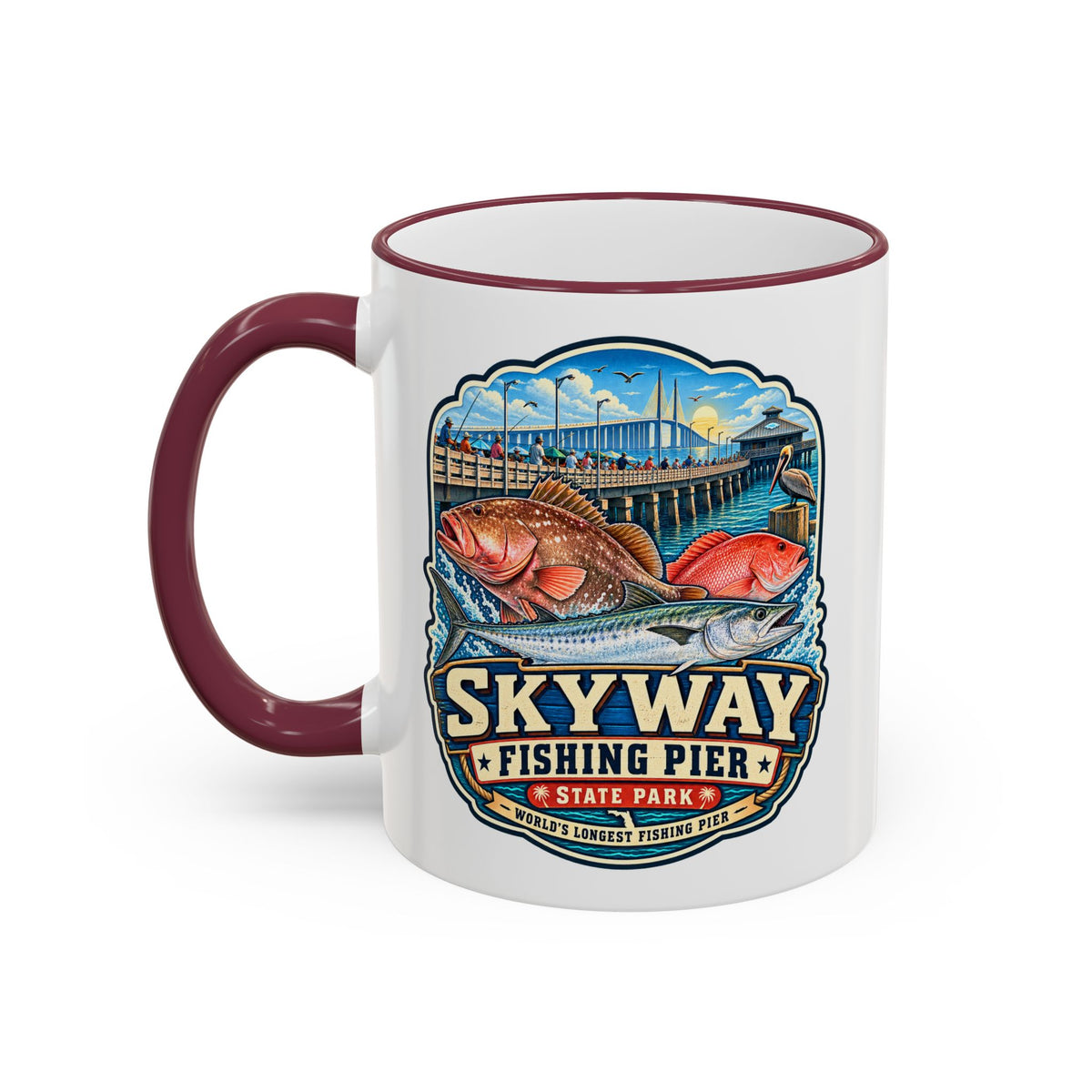 Skyway Fishing Pier Mug — Accent Rim & Handle 11oz/15oz
