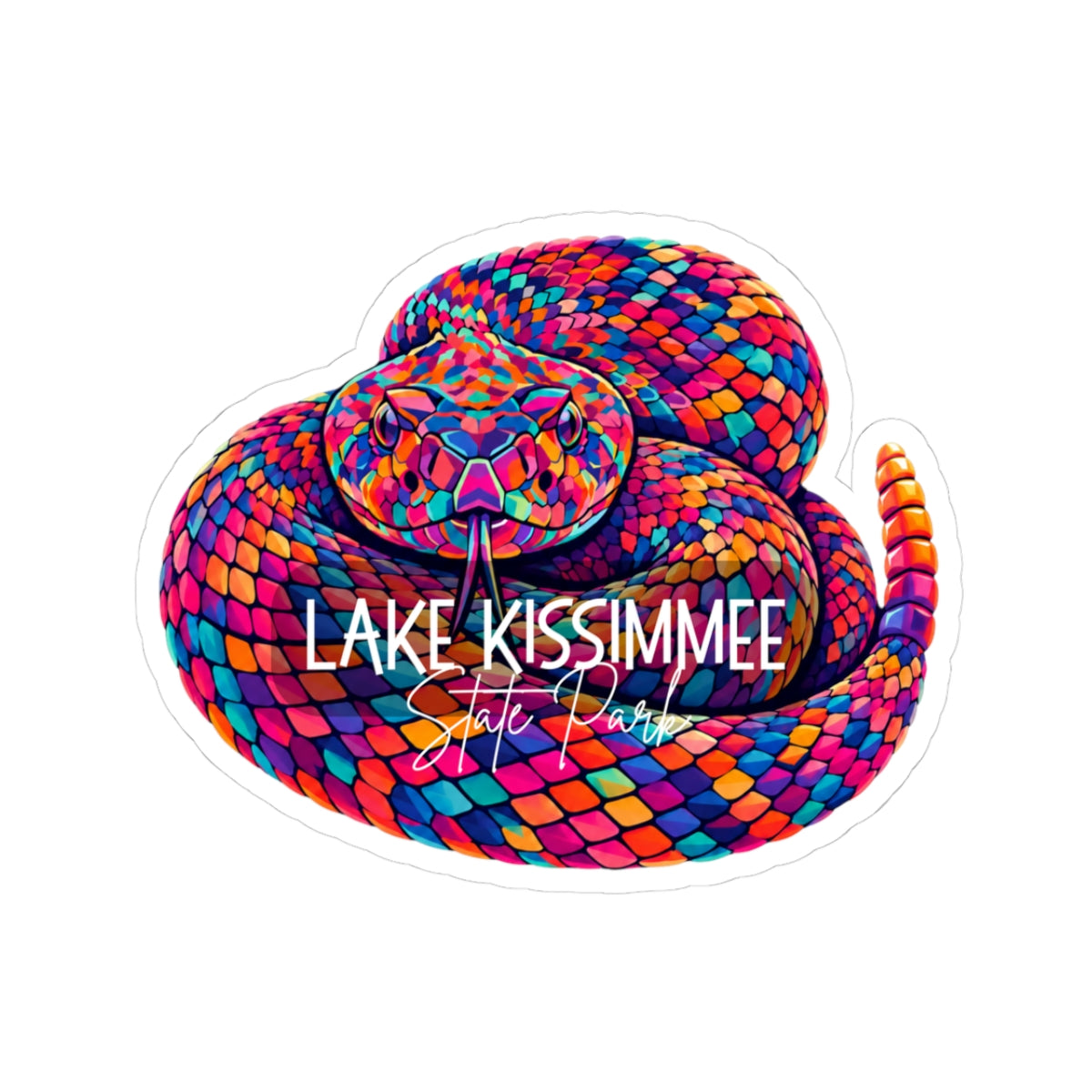 Lake Kissimmee Rattlesnake Sticker — Colorful Coiled Snake Kiss-Cut Decal