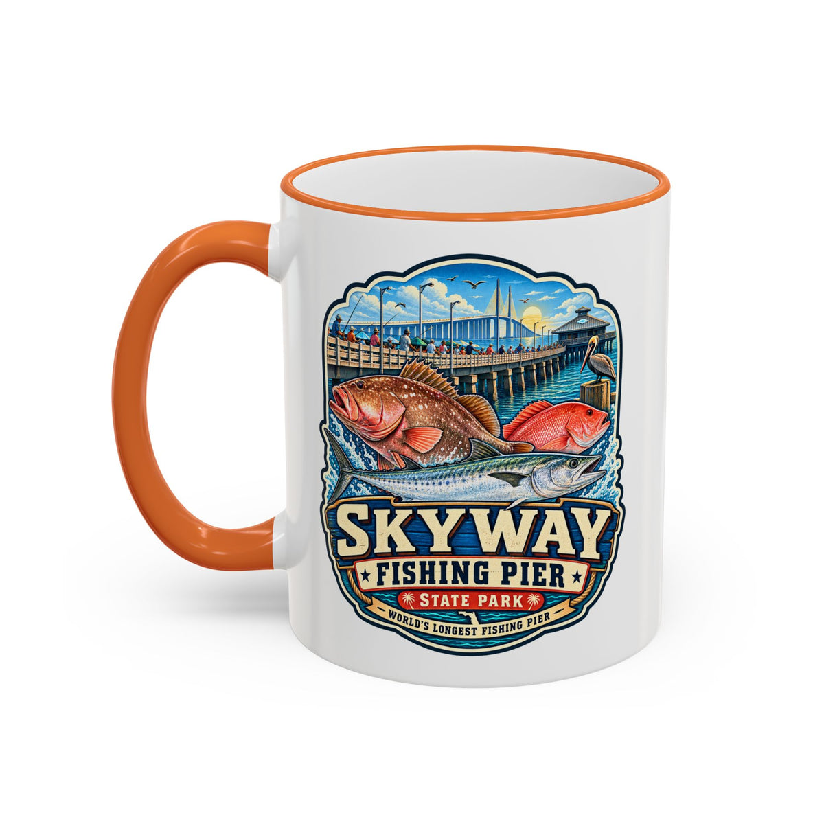 Skyway Fishing Pier Mug — Accent Rim & Handle 11oz/15oz