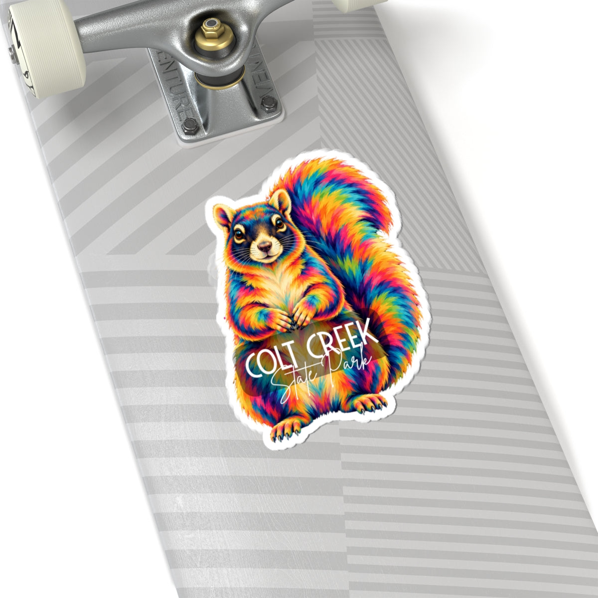 Rainbow Fox Squirrel Kiss-Cut Sticker — Vibrant Colorful Laptop & Water Bottle Decal
