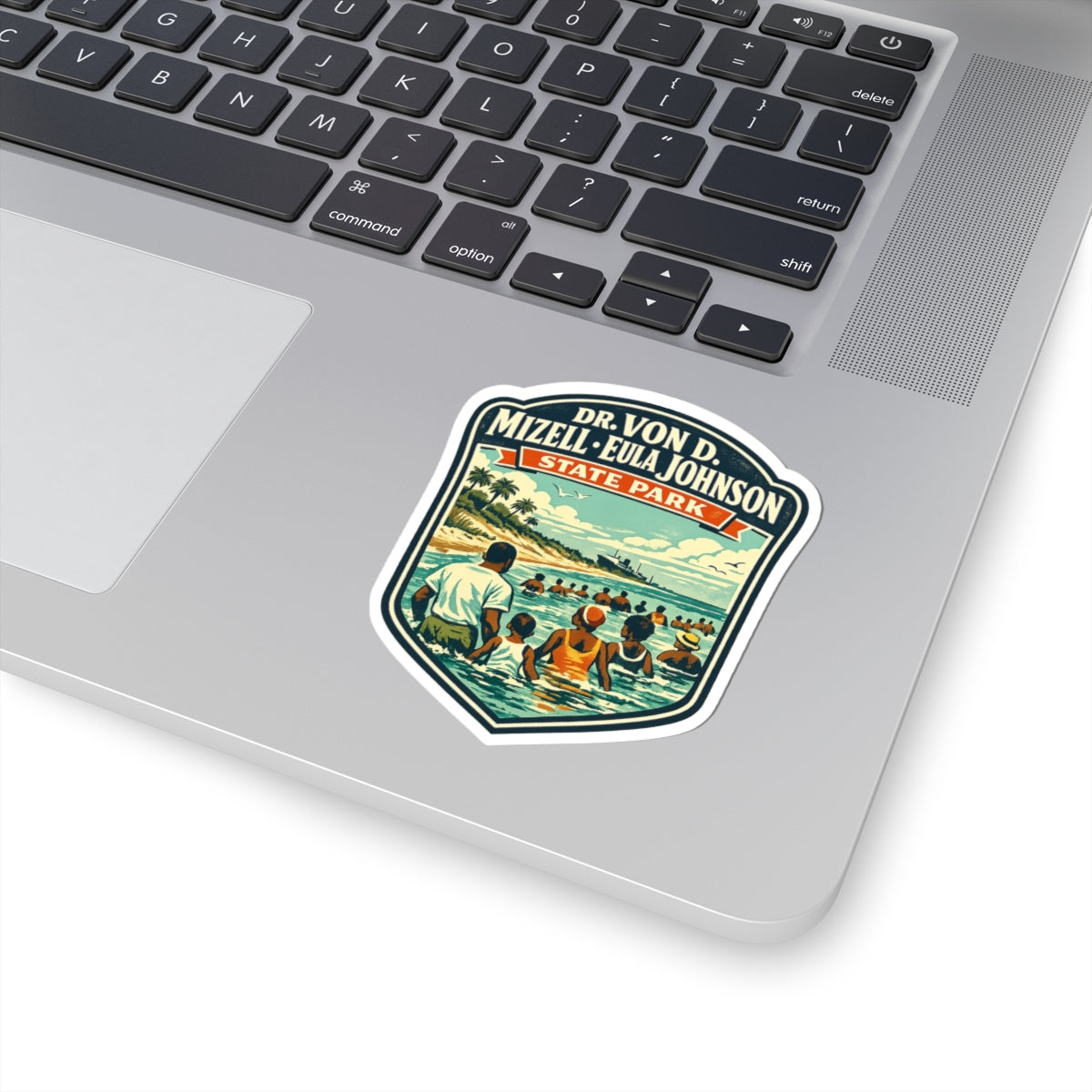 Kiss-Cut Sticker — Dr. Von D. Mizell–Eula Johnson State Park Retro Travel Badge