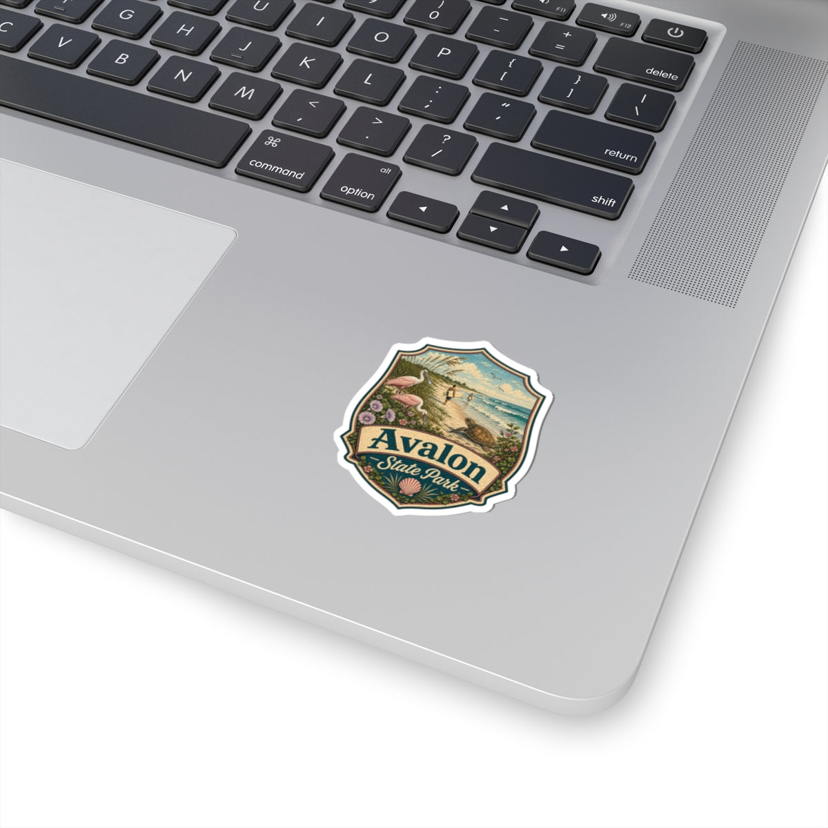 Avalon State Park Beach Sticker — Vintage Coastal Surf & Sea Turtle Kiss-Cut