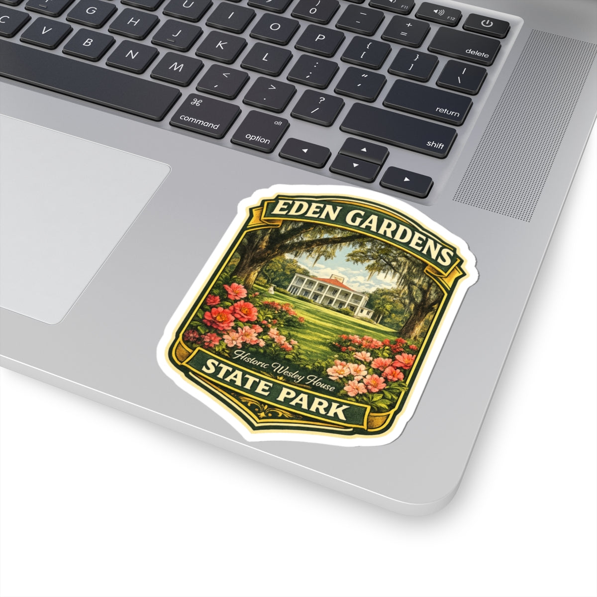 Eden Gardens State Park Vintage Badge Sticker — Historic Wesley House Kiss-Cut Sticker