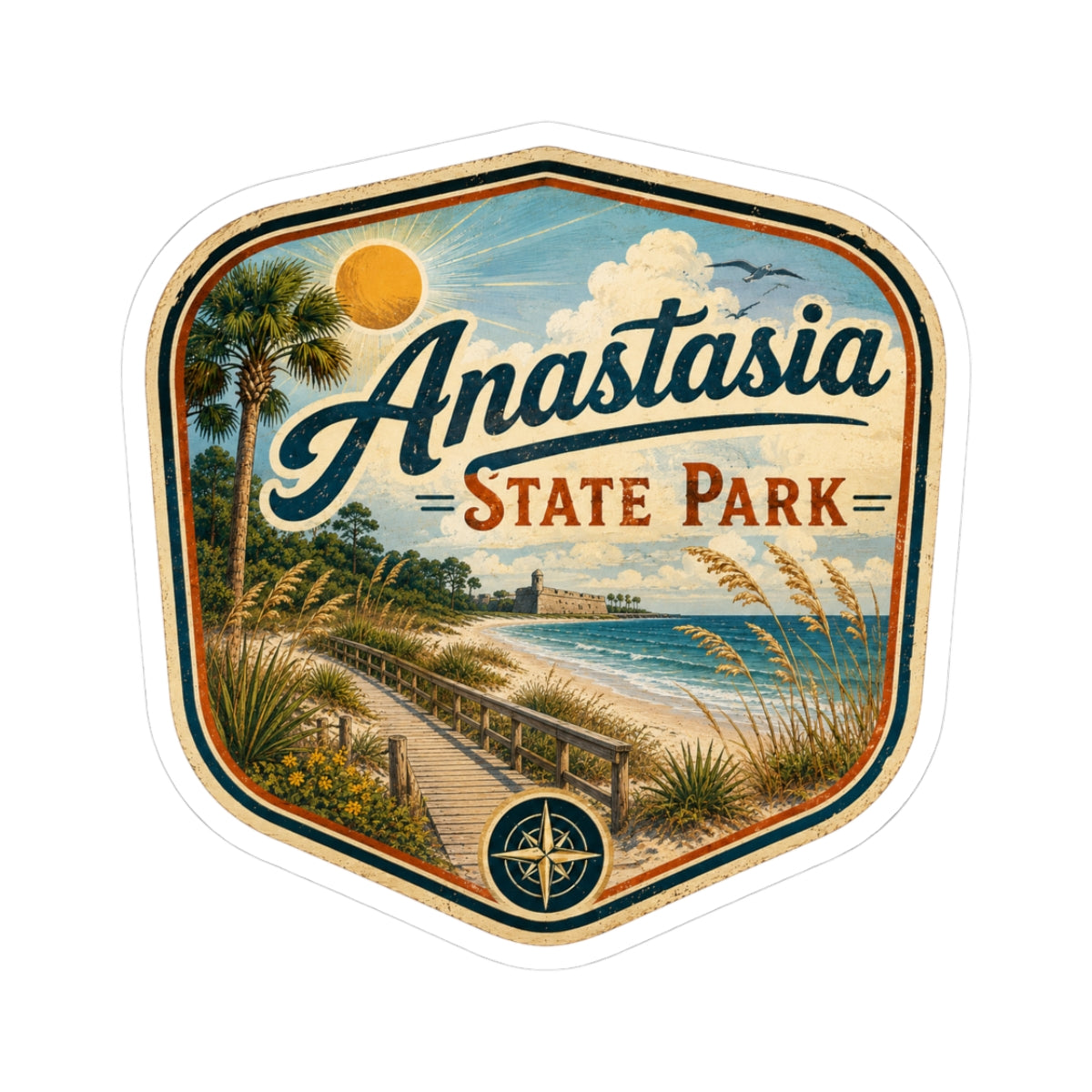 Anastasia State Park Sticker — Vintage Beach Patch Kiss-Cut