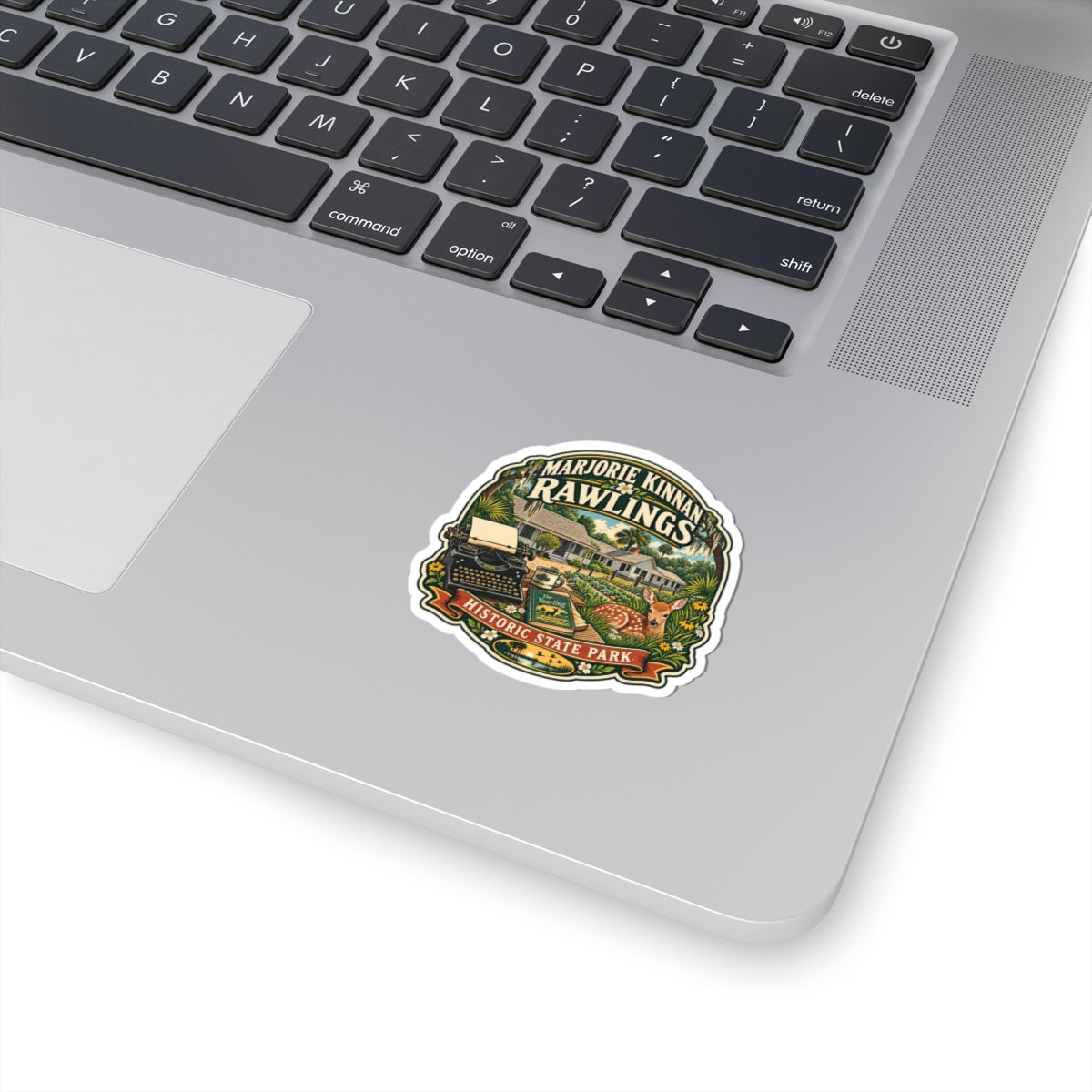 Marjorie Kinnan Rawlings Historic State Park Sticker — Vintage Typewriter & Deer Kiss-Cut Decal