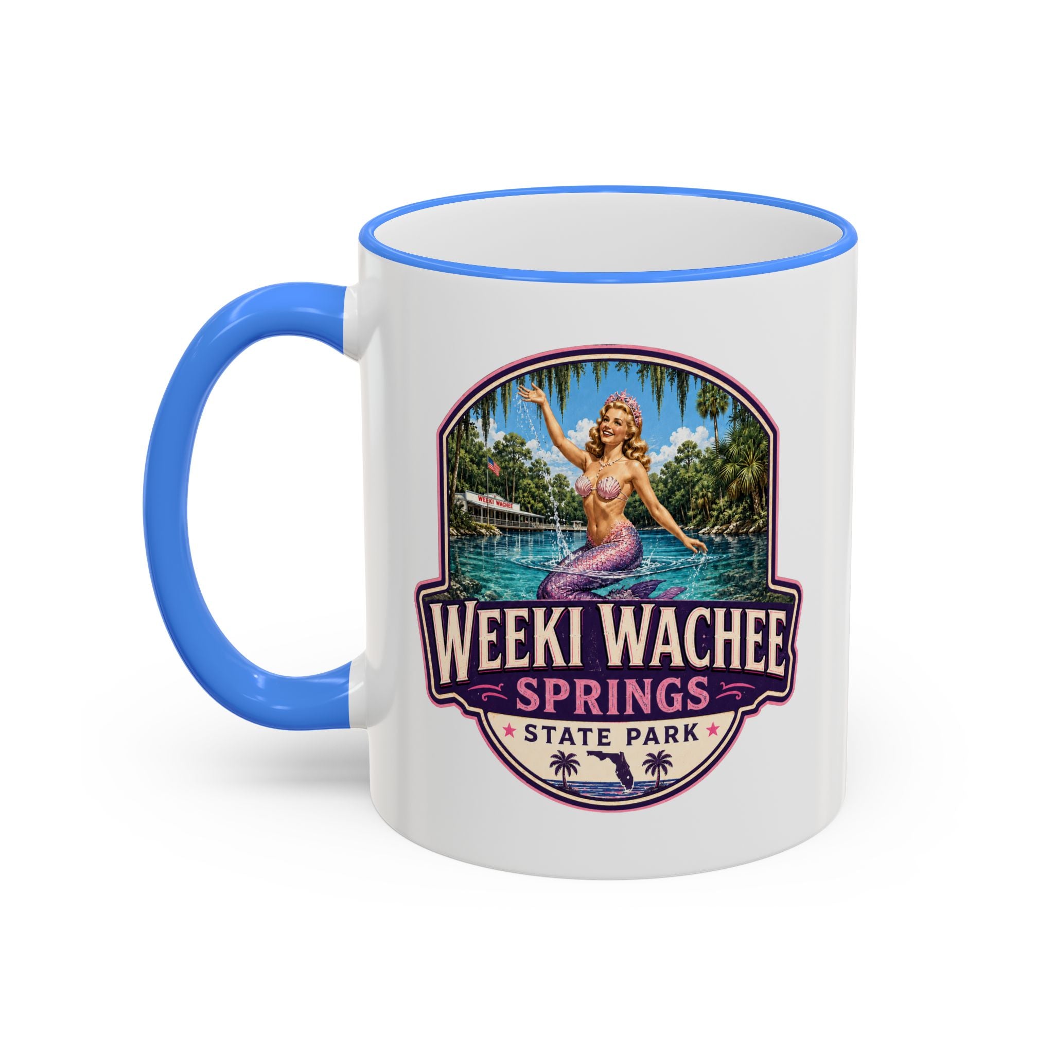 Weeki Wachee Vintage Mug Pink — Accent Rim & Handle 11oz/15oz