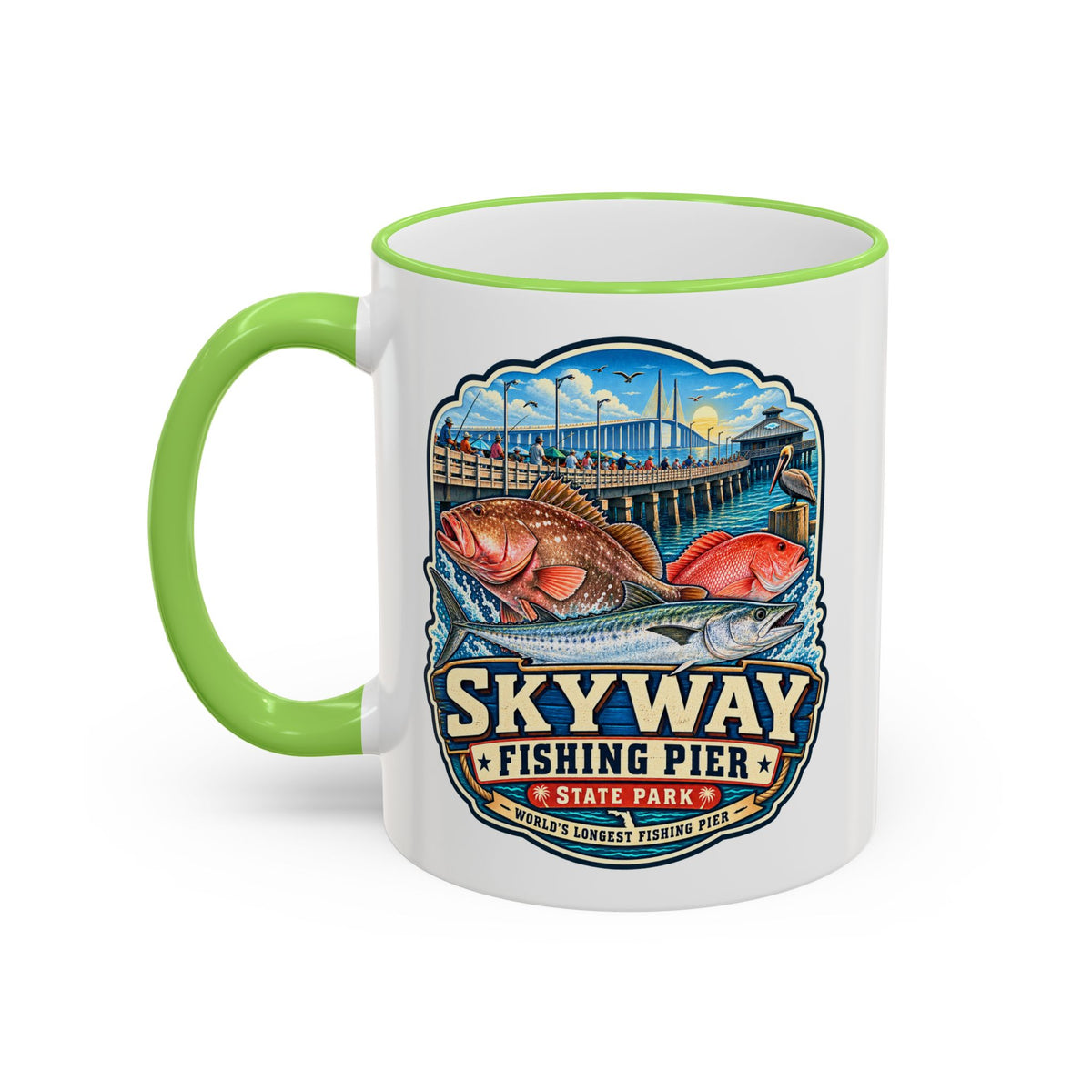 Skyway Fishing Pier Mug — Accent Rim & Handle 11oz/15oz