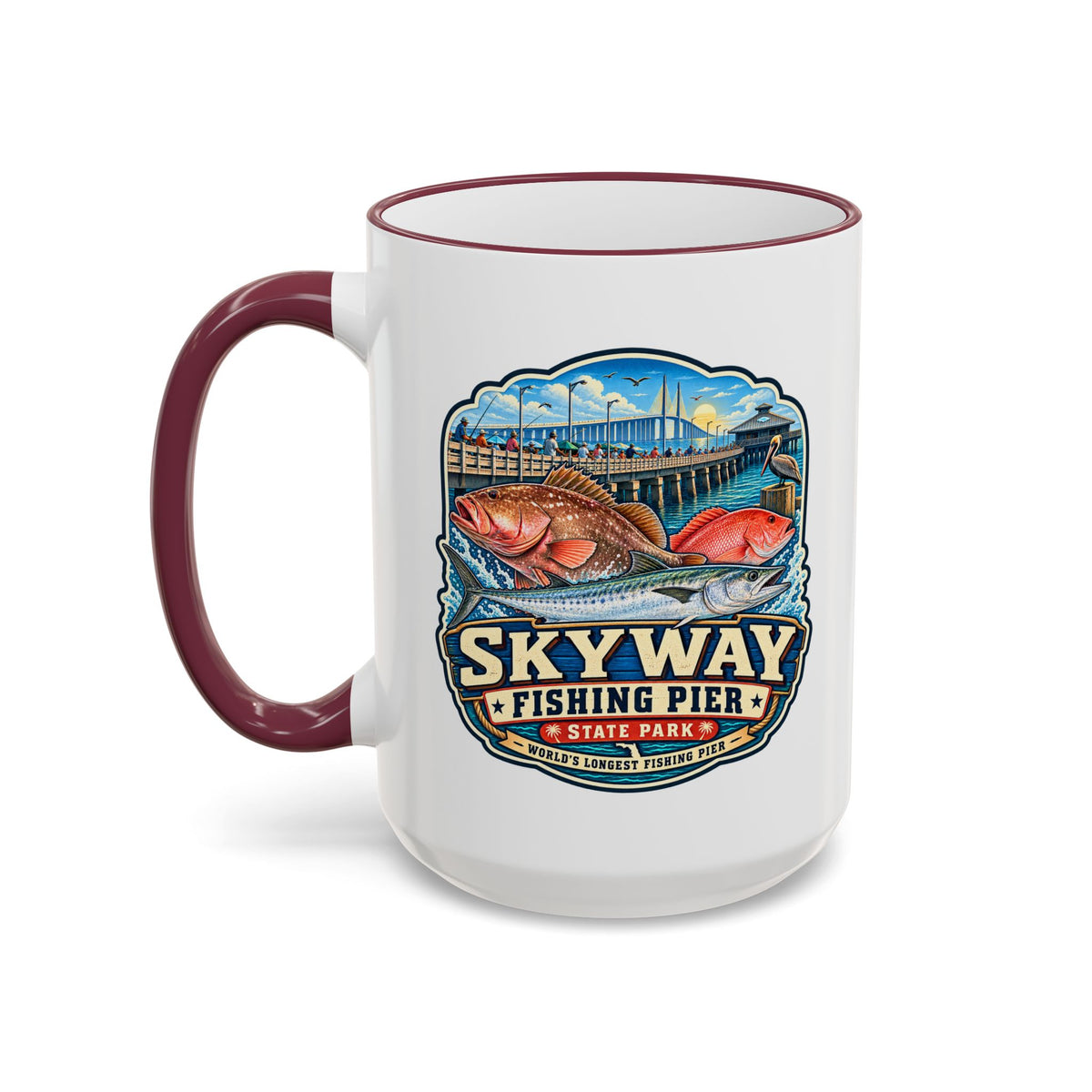 Skyway Fishing Pier Mug — Accent Rim & Handle 11oz/15oz